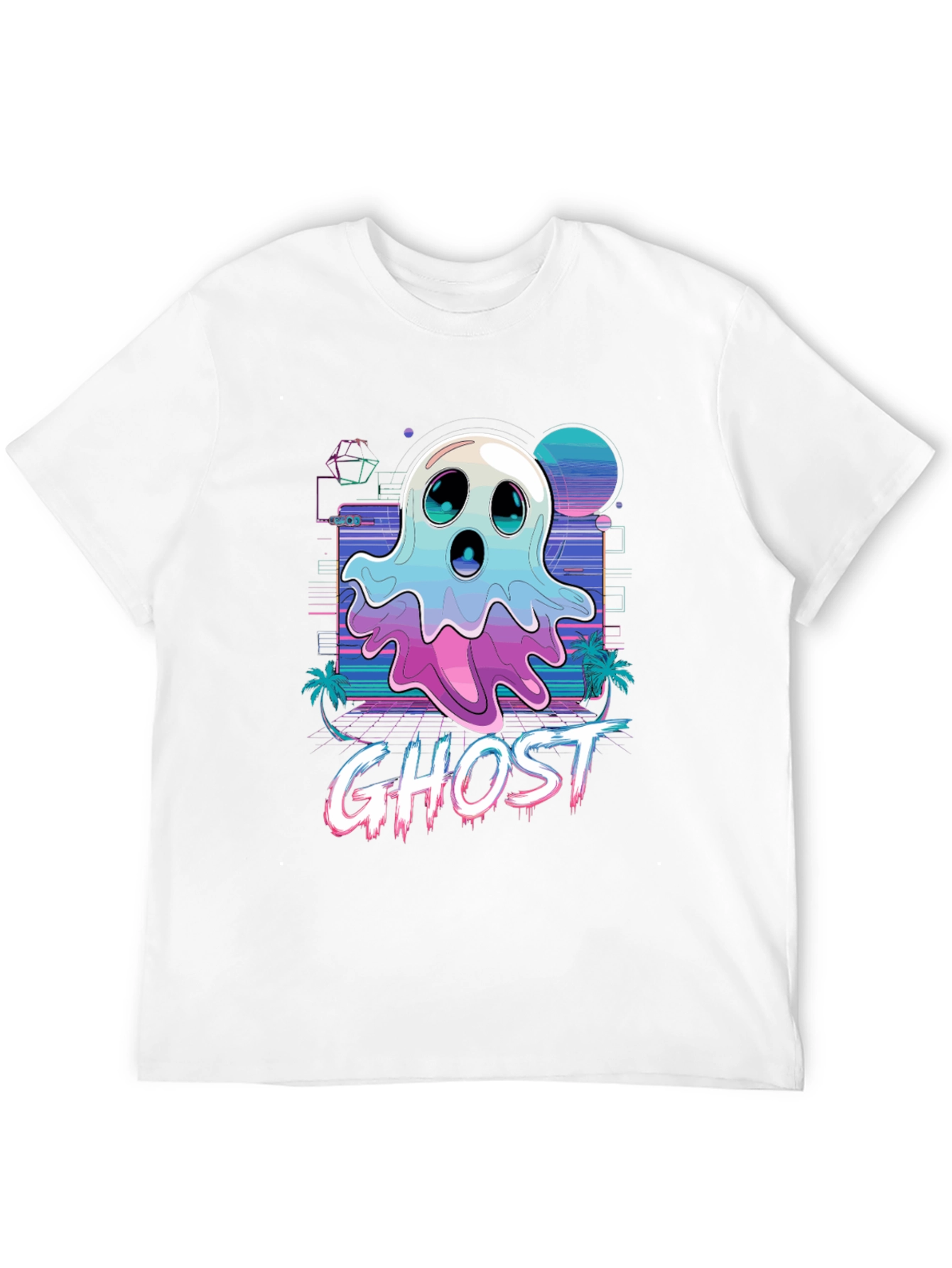 Retro Ghost Graphic Tee - Vaporwave Style T-Shirt
