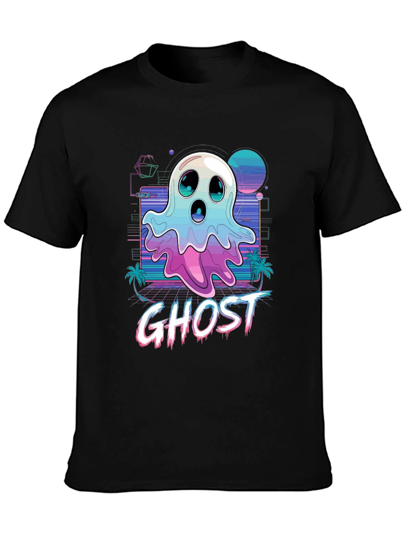 Retro Ghost Graphic Tee - Vaporwave Style T-Shirt