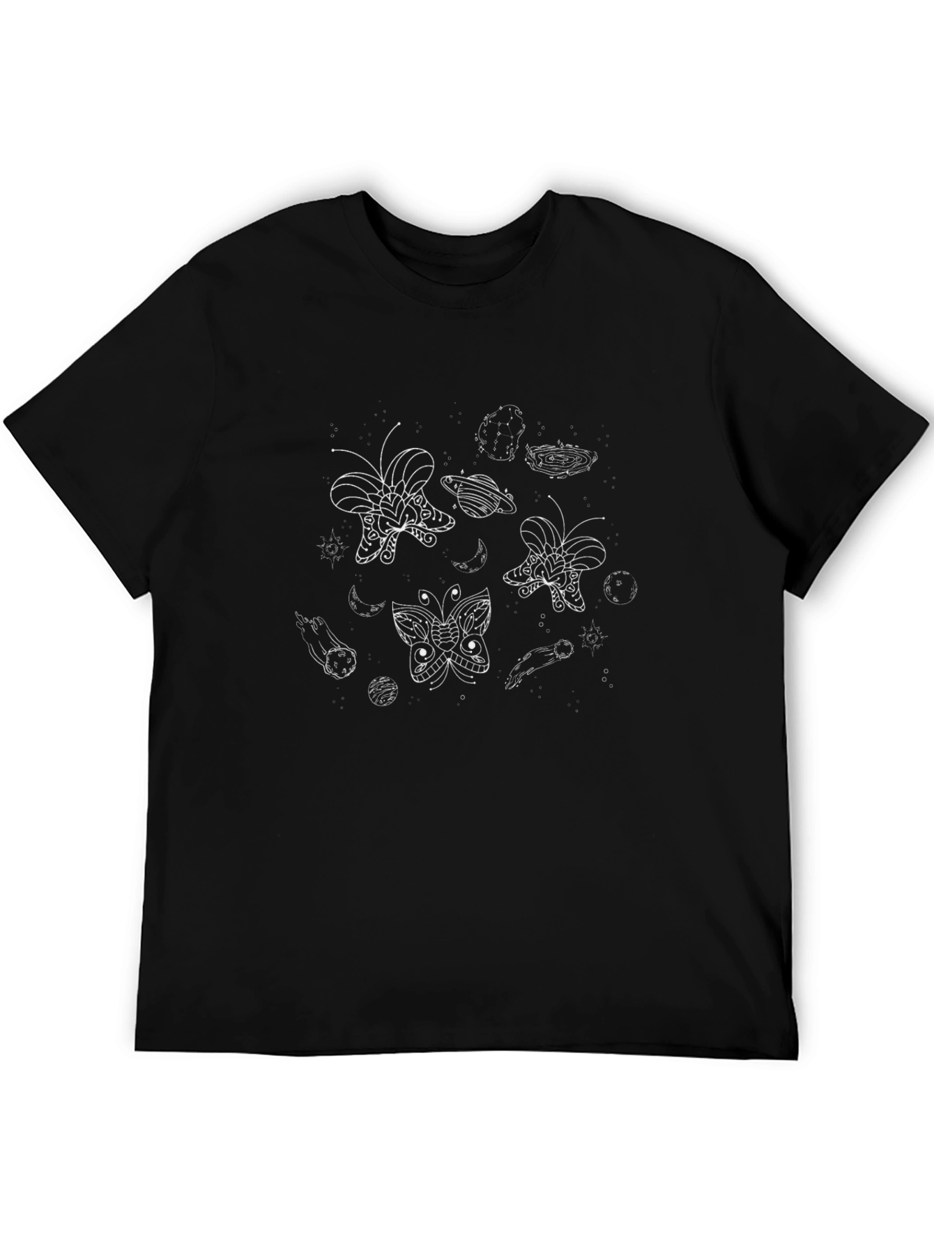 Cosmic Butterfly Graphic Tee - Black Cotton T-Shirt