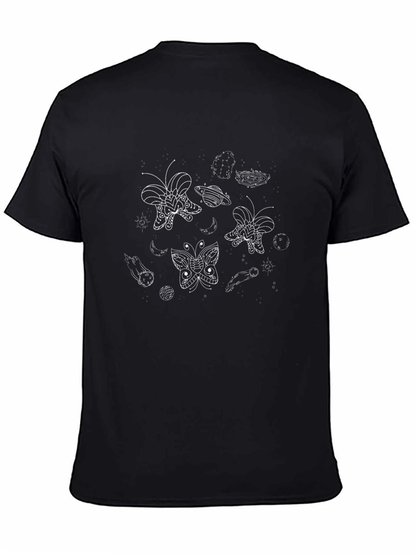 Cosmic Butterfly Graphic Tee - Black Cotton T-Shirt