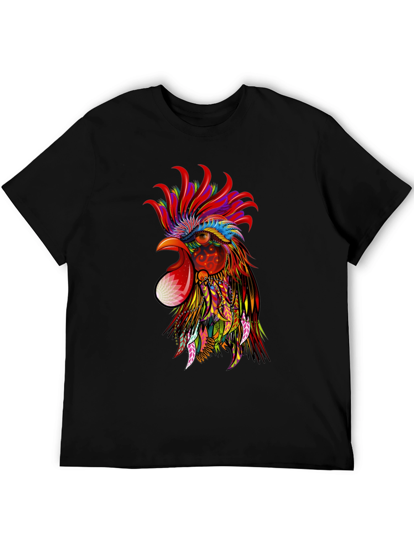Vibrant Rooster Graphic Black T-Shirt