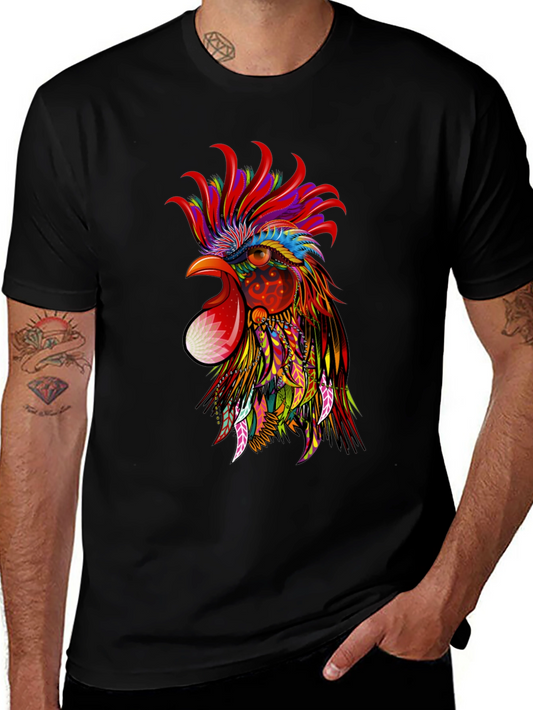 Vibrant Rooster Graphic Black T-Shirt