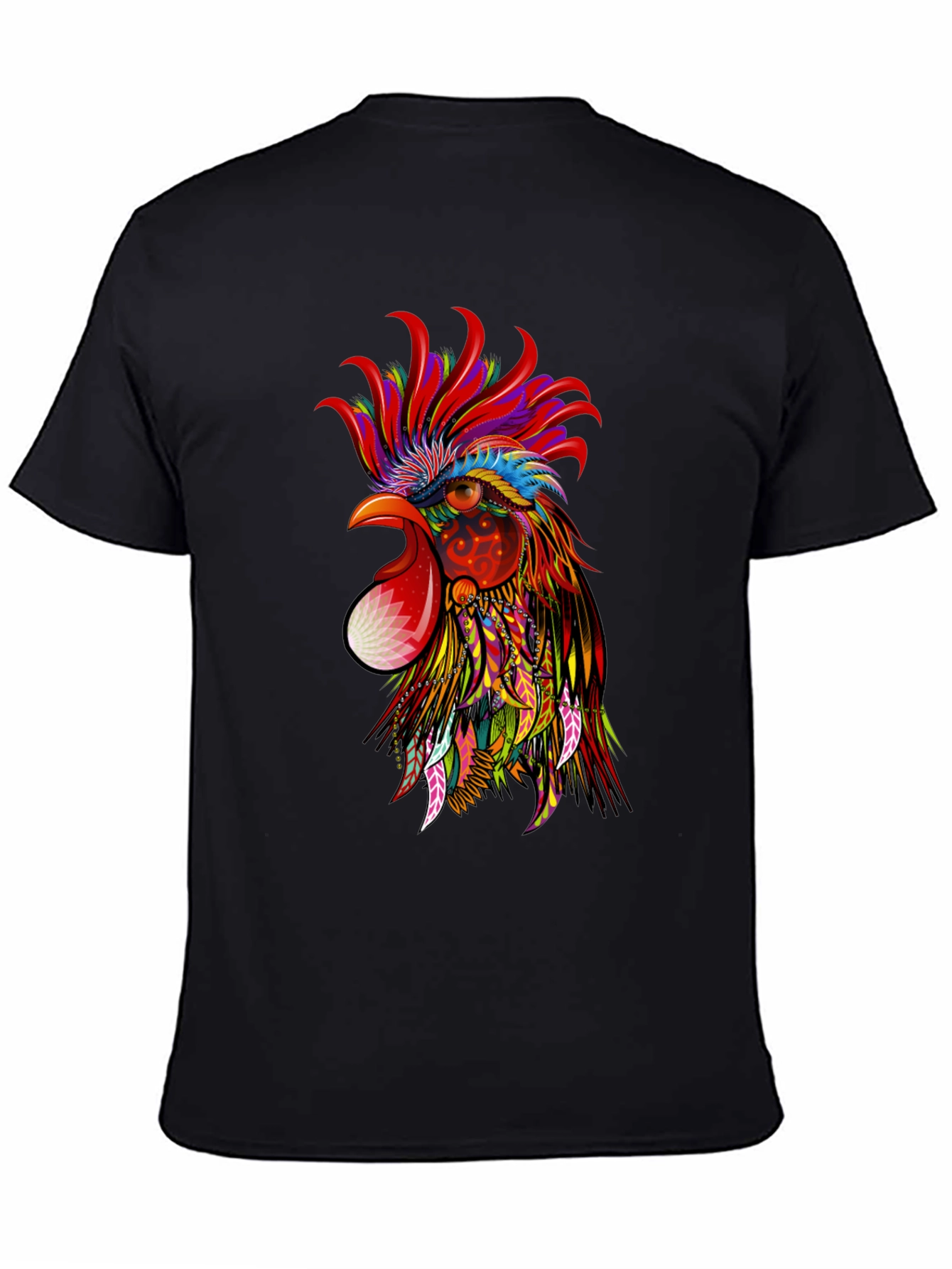 Vibrant Rooster Graphic Black T-Shirt