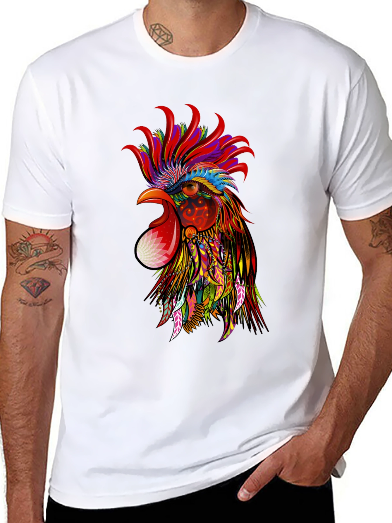 Vibrant Rooster Graphic Black T-Shirt