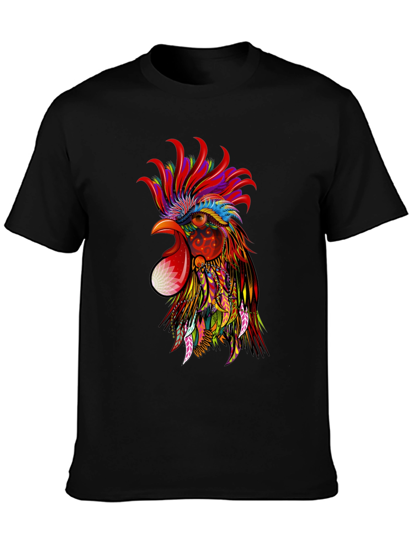 Vibrant Rooster Graphic Black T-Shirt