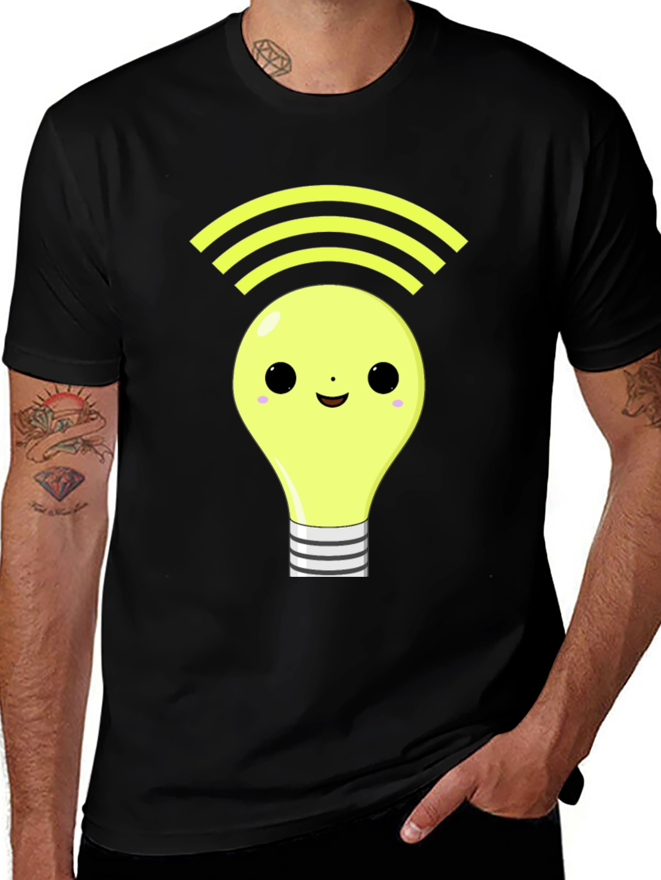 Light Bulb WiFi Graphic Tee - Black Cotton T-Shirt