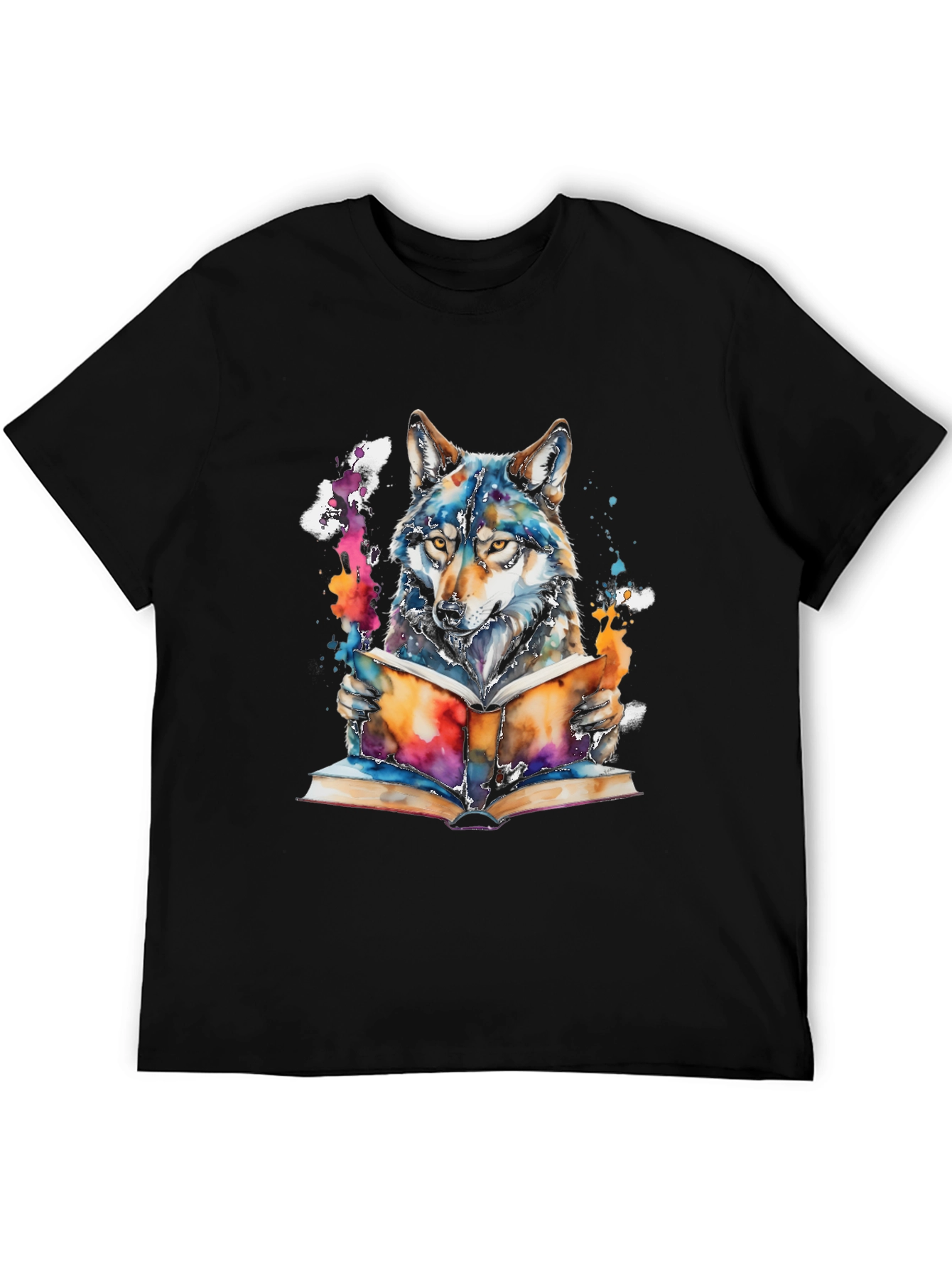 Wolf Reading Book Graphic Tee - Unisex Black T-Shirt