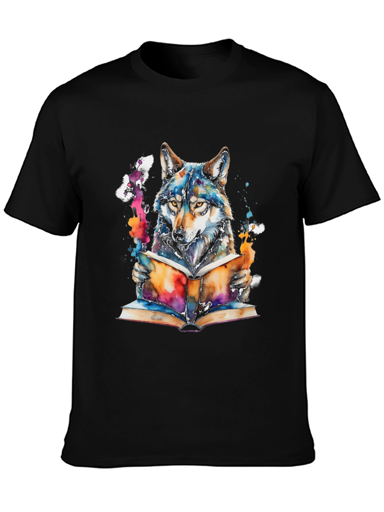 Wolf Reading Book Graphic Tee - Unisex Black T-Shirt