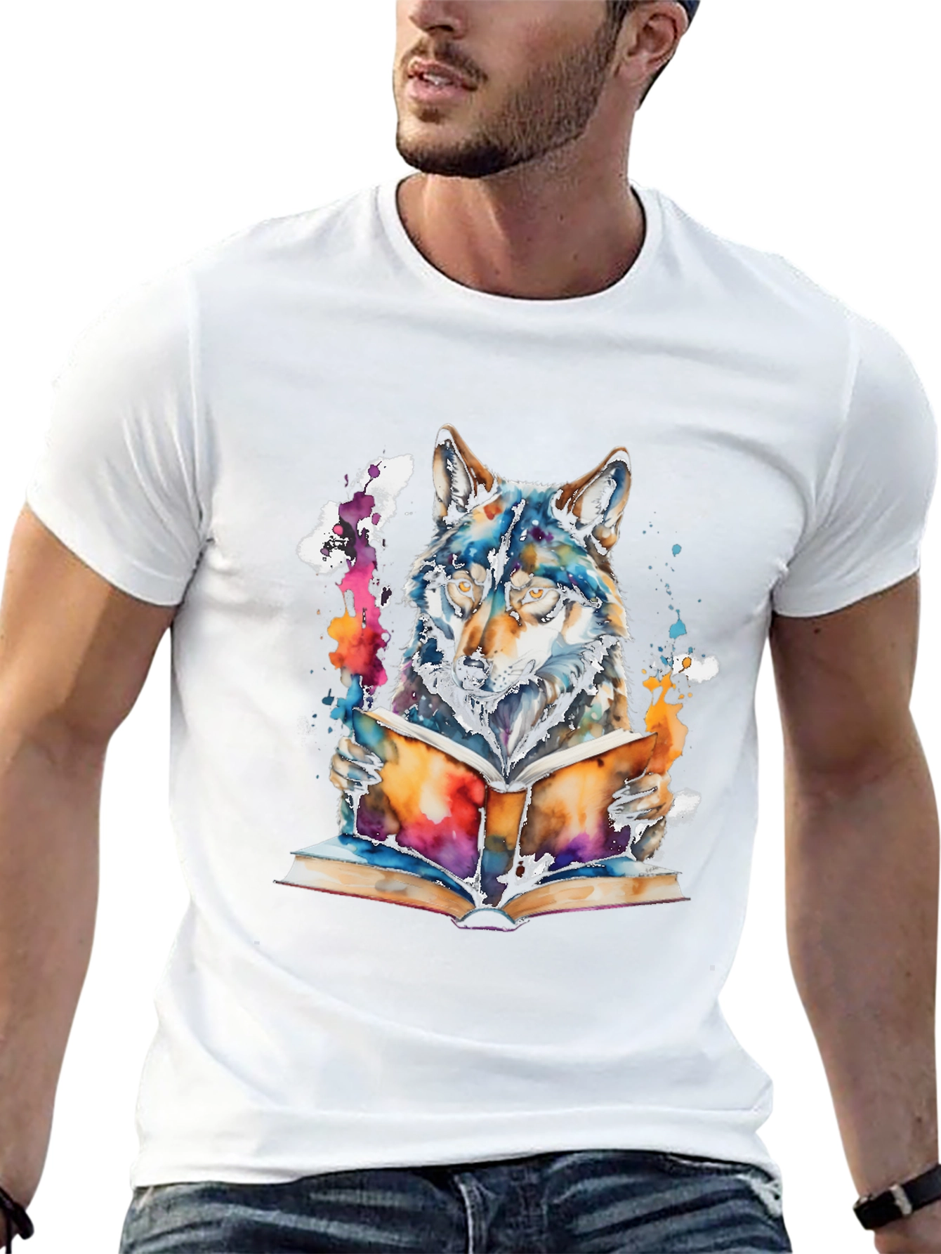 Wolf Reading Book Graphic Tee - Unisex Black T-Shirt