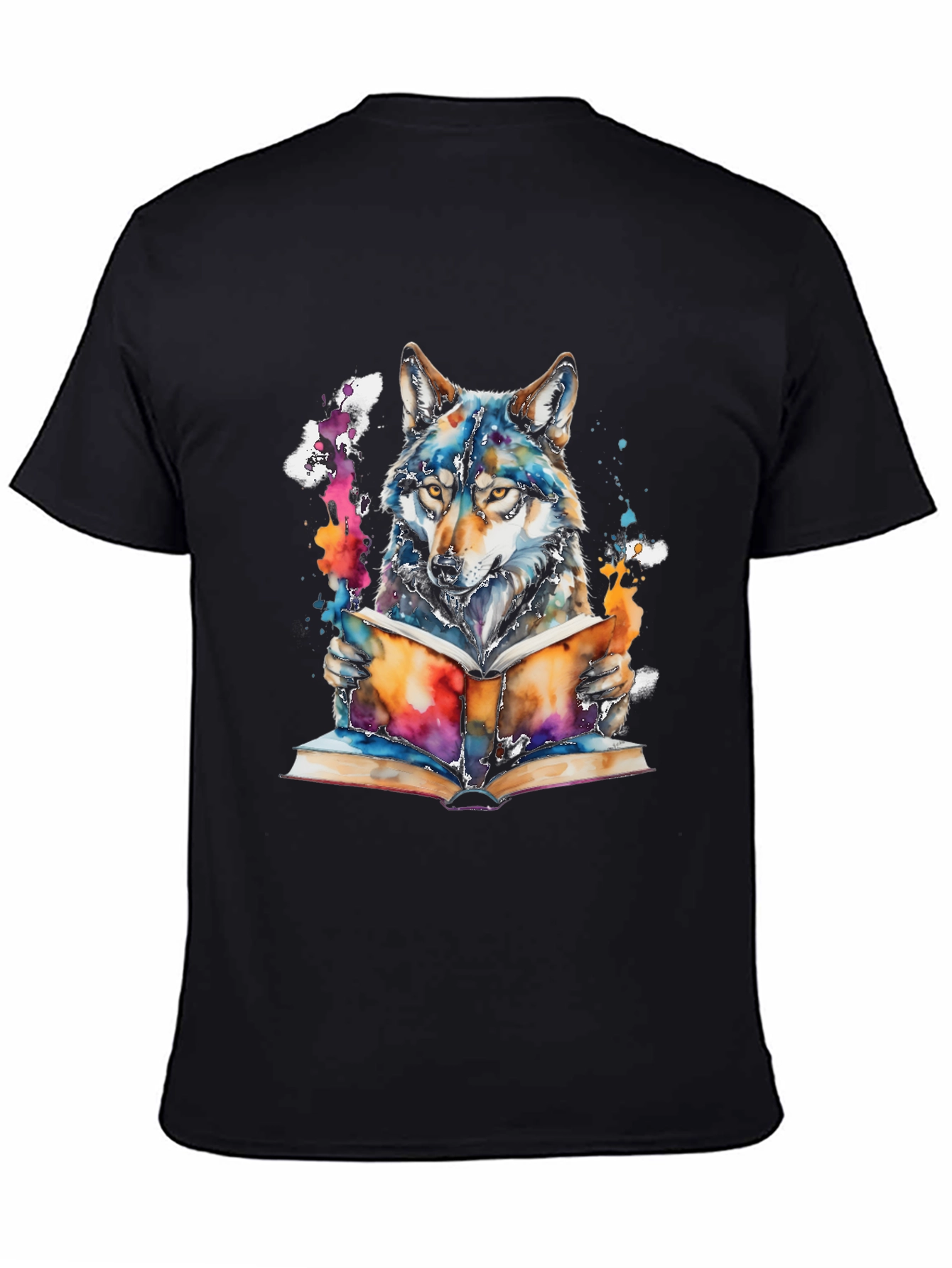 Wolf Reading Book Graphic Tee - Unisex Black T-Shirt
