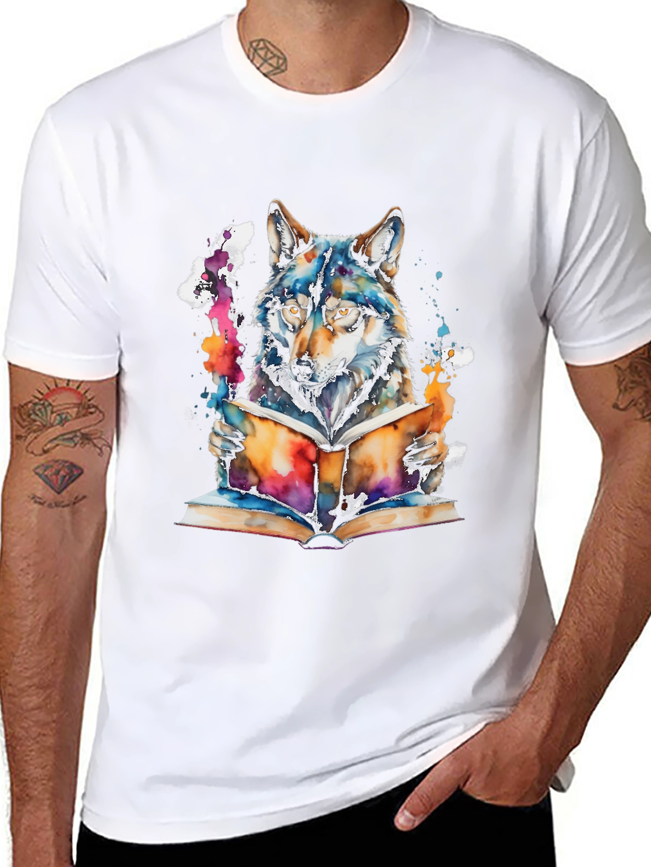 Wolf Reading Book Graphic Tee - Unisex Black T-Shirt