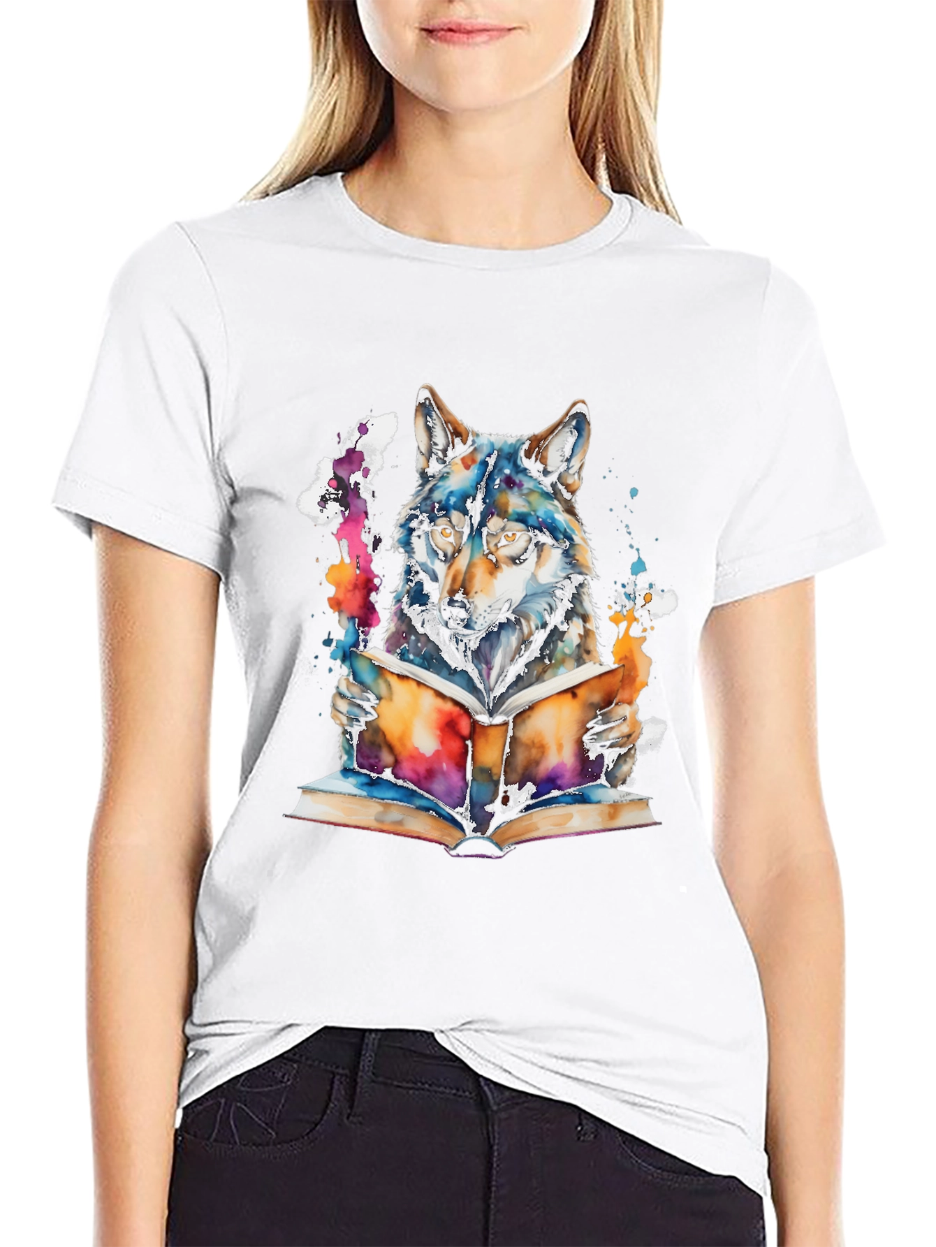 Wolf Reading Book Graphic Tee - Unisex Black T-Shirt
