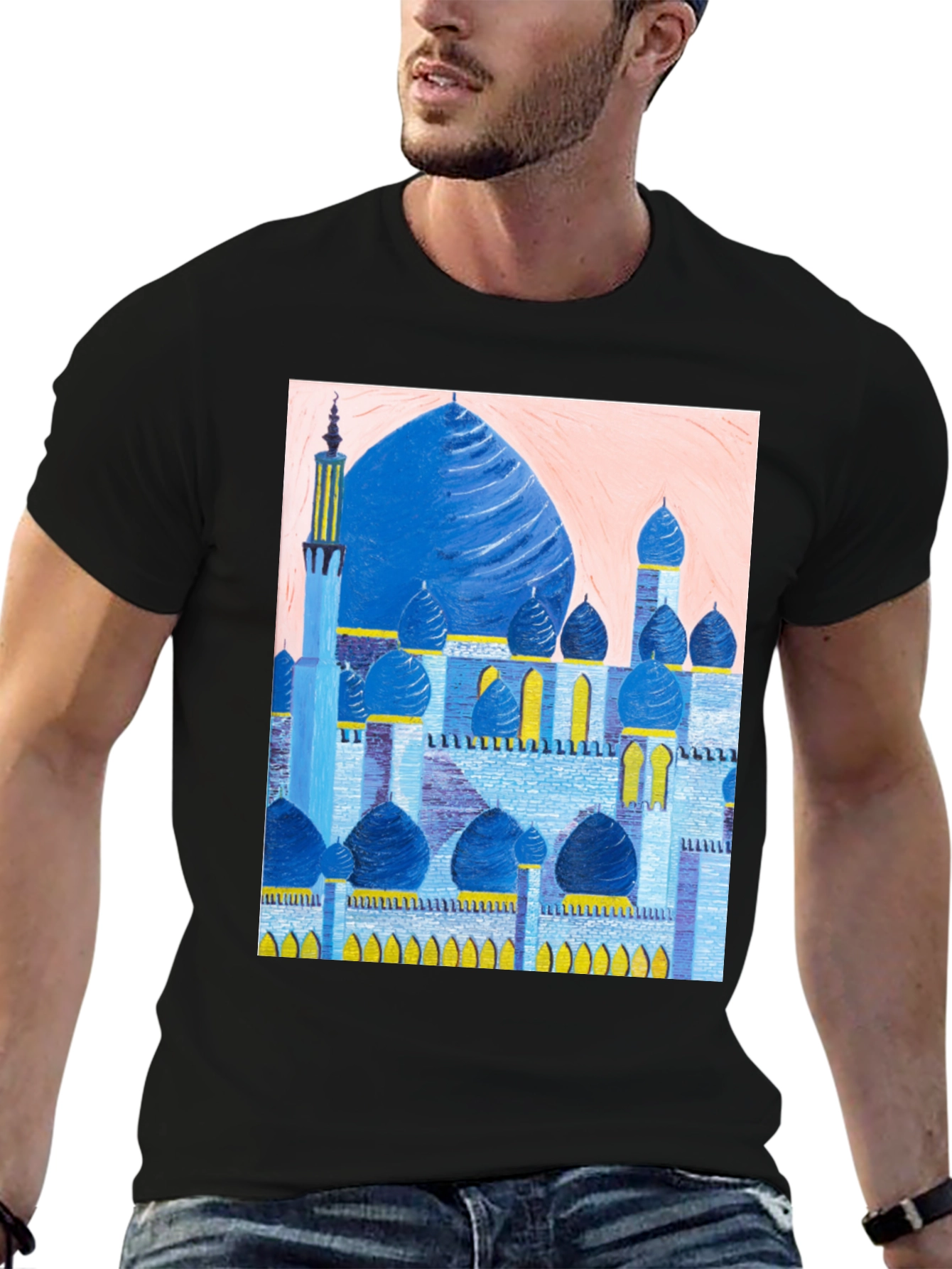 Mosque Graphic Print Black T-Shirt