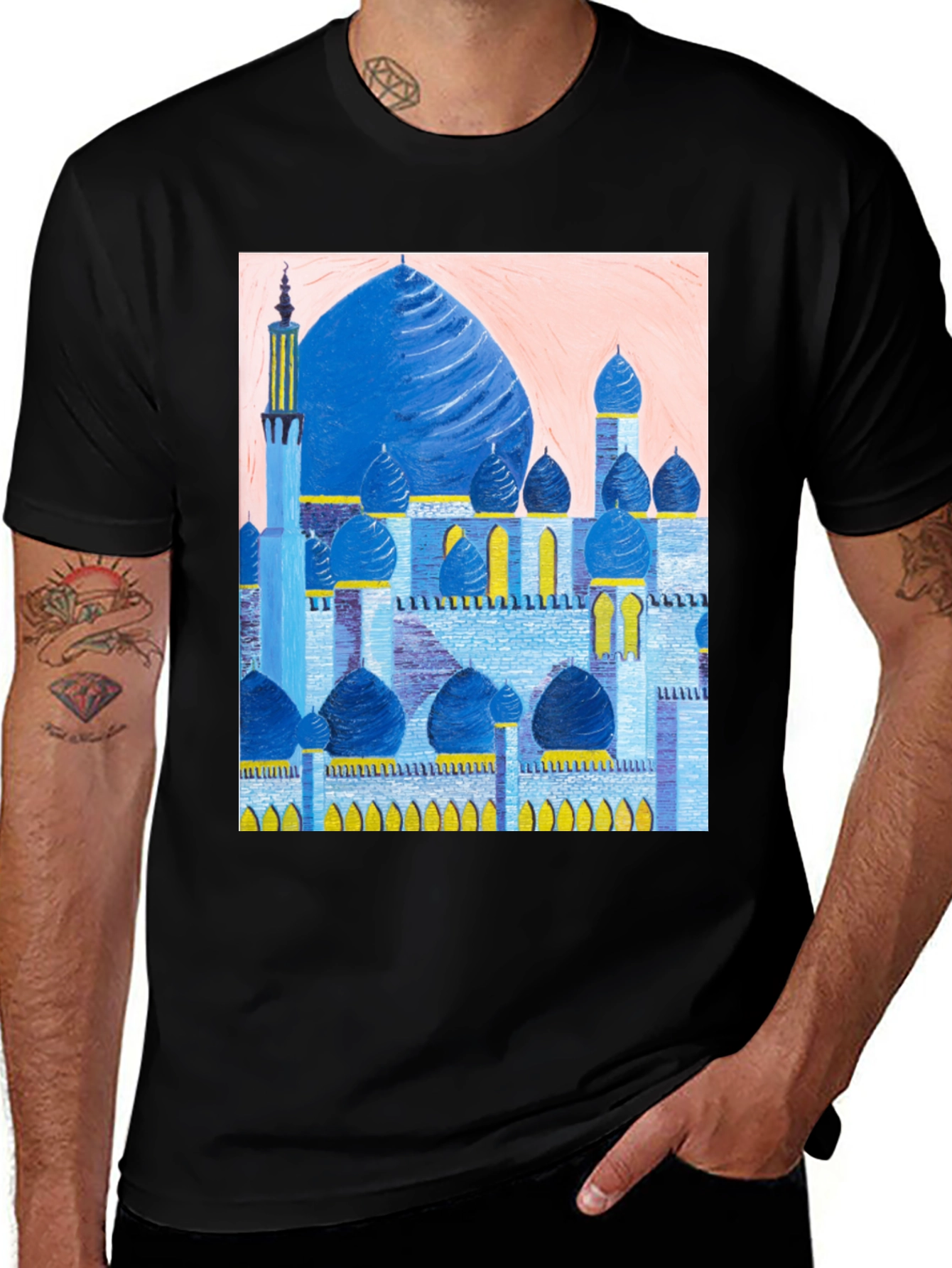 Mosque Graphic Print Black T-Shirt