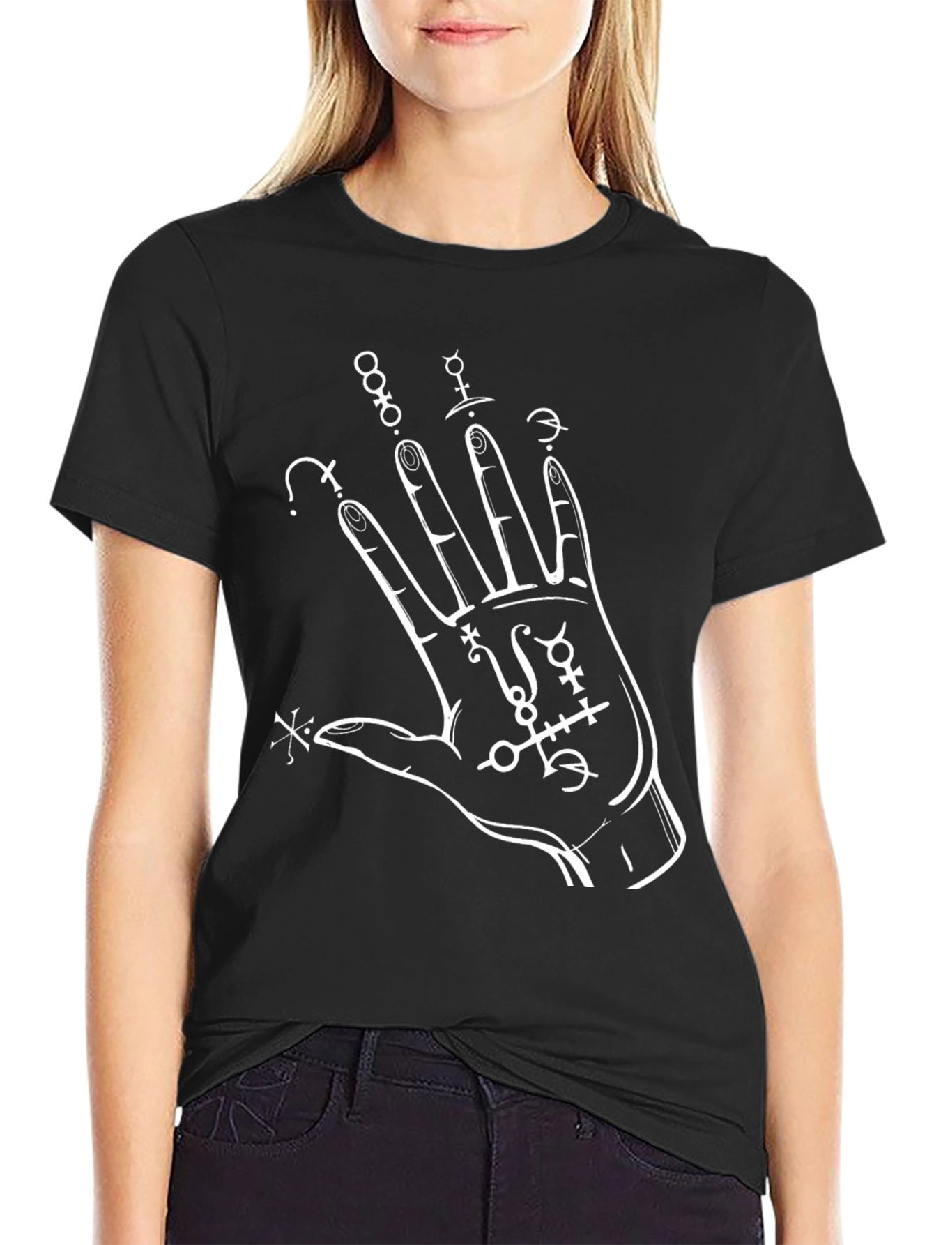 Mystic Hand Print T-Shirt - Black Cotton Tee