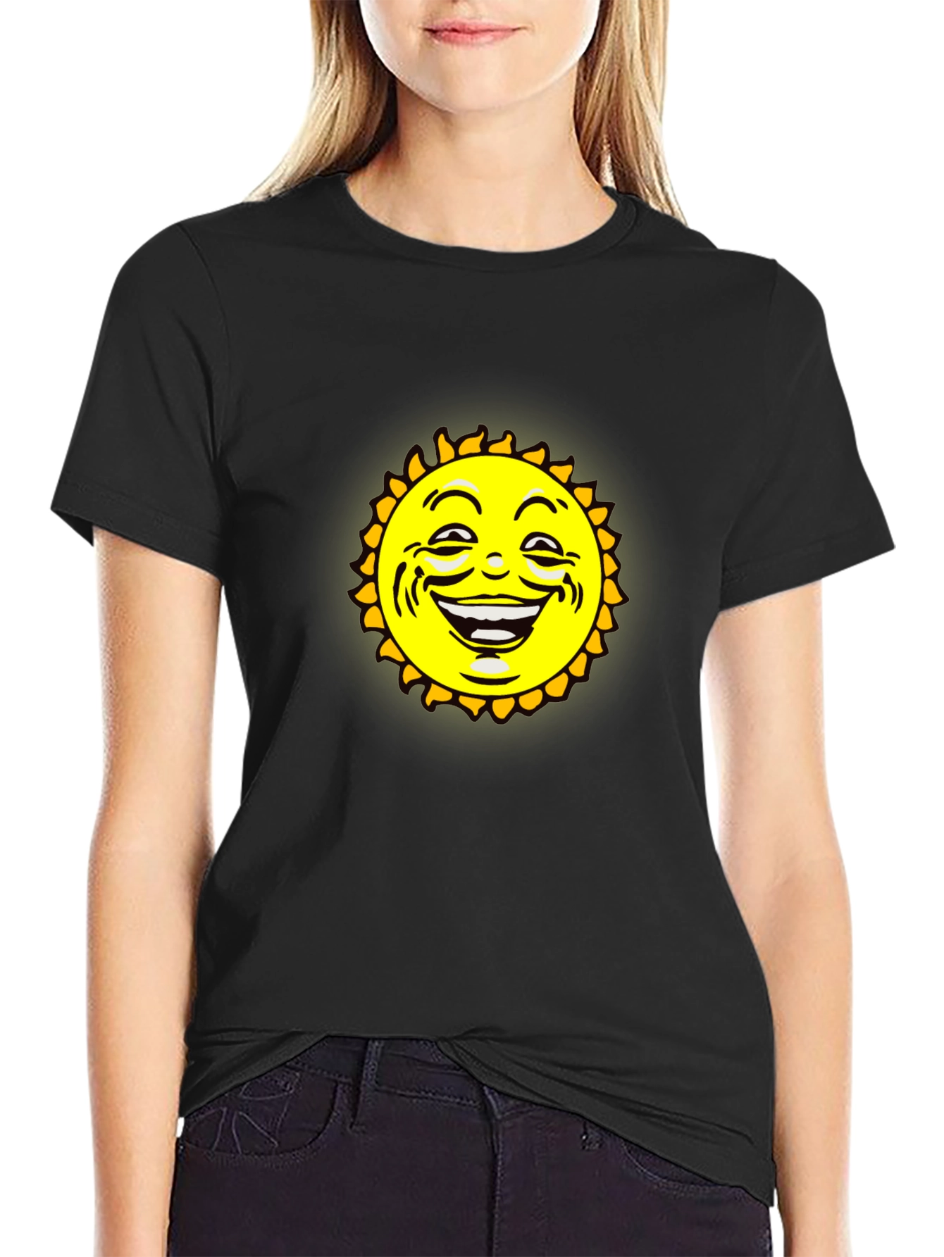 Smiling Sun Graphic Black T-Shirt