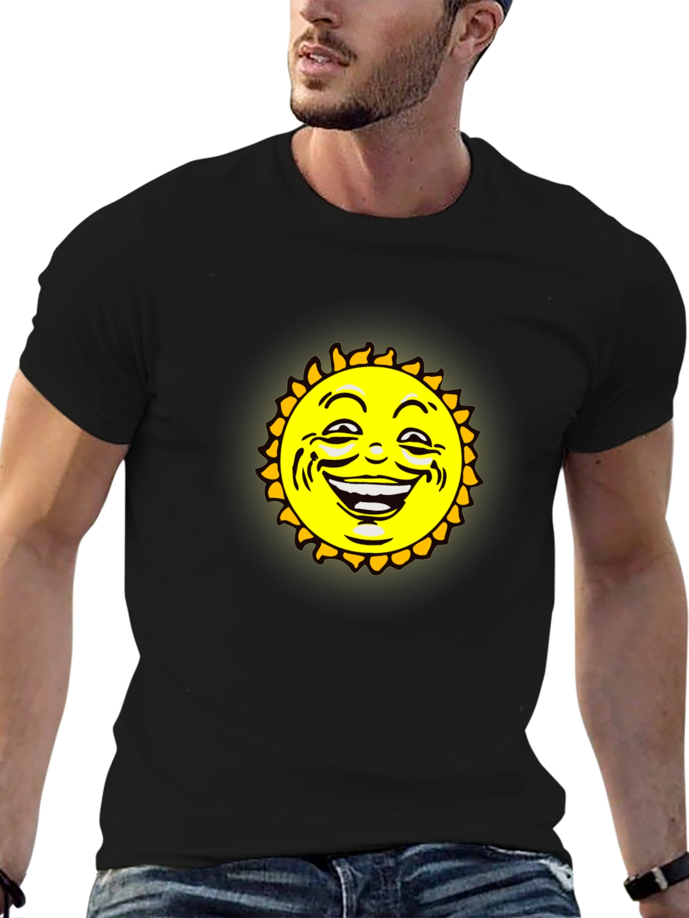 Smiling Sun Graphic Black T-Shirt