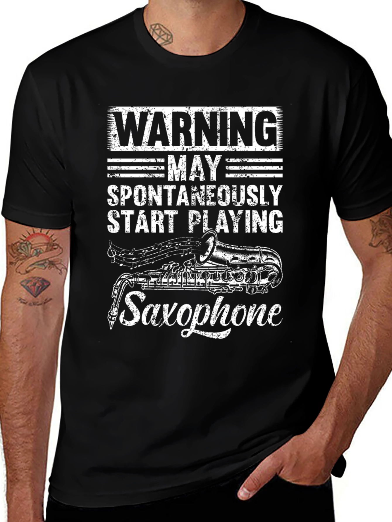 Warning May Spontaneously Play Saxophone T-Shirt