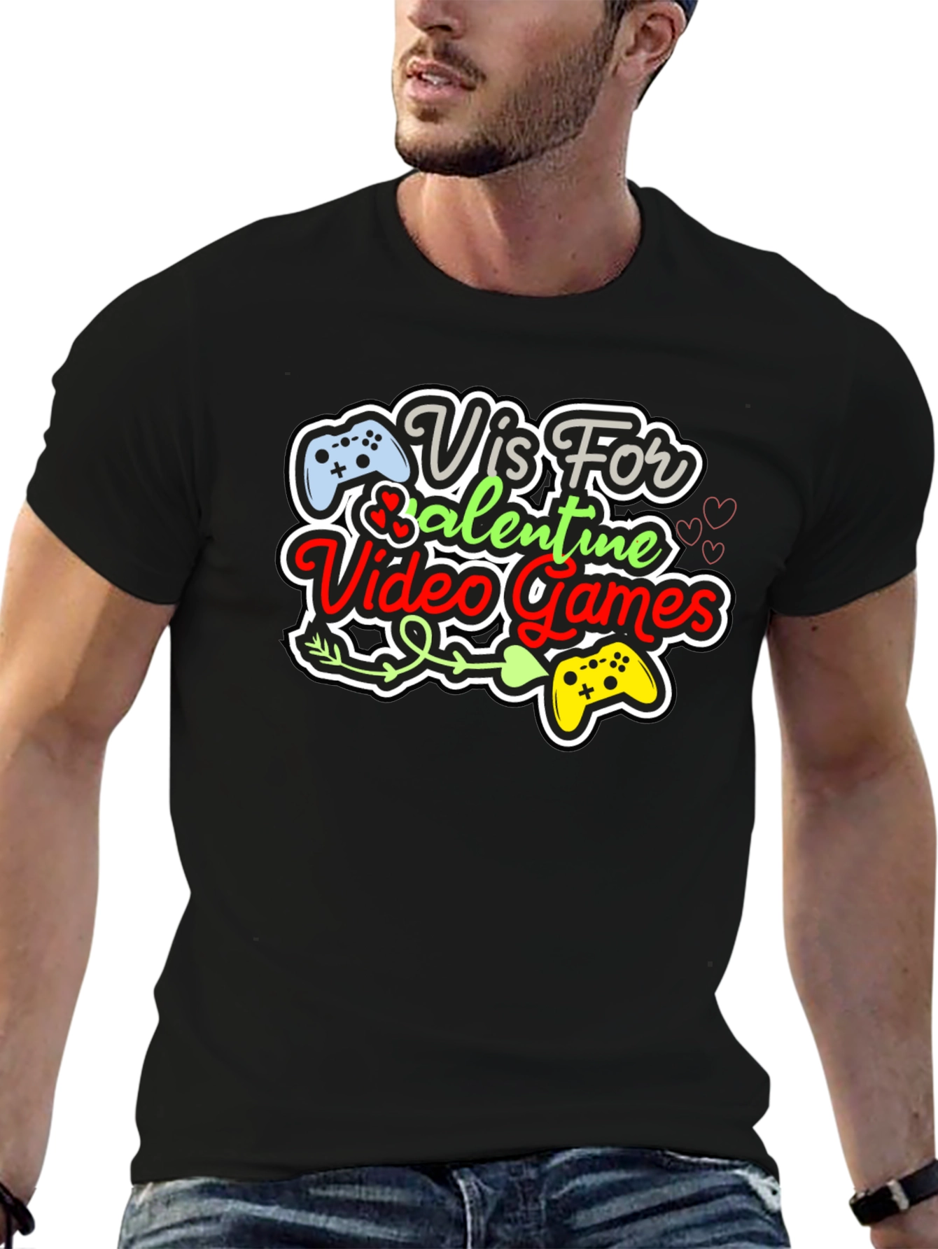 Gamer Valentines Day Black Graphic Tee