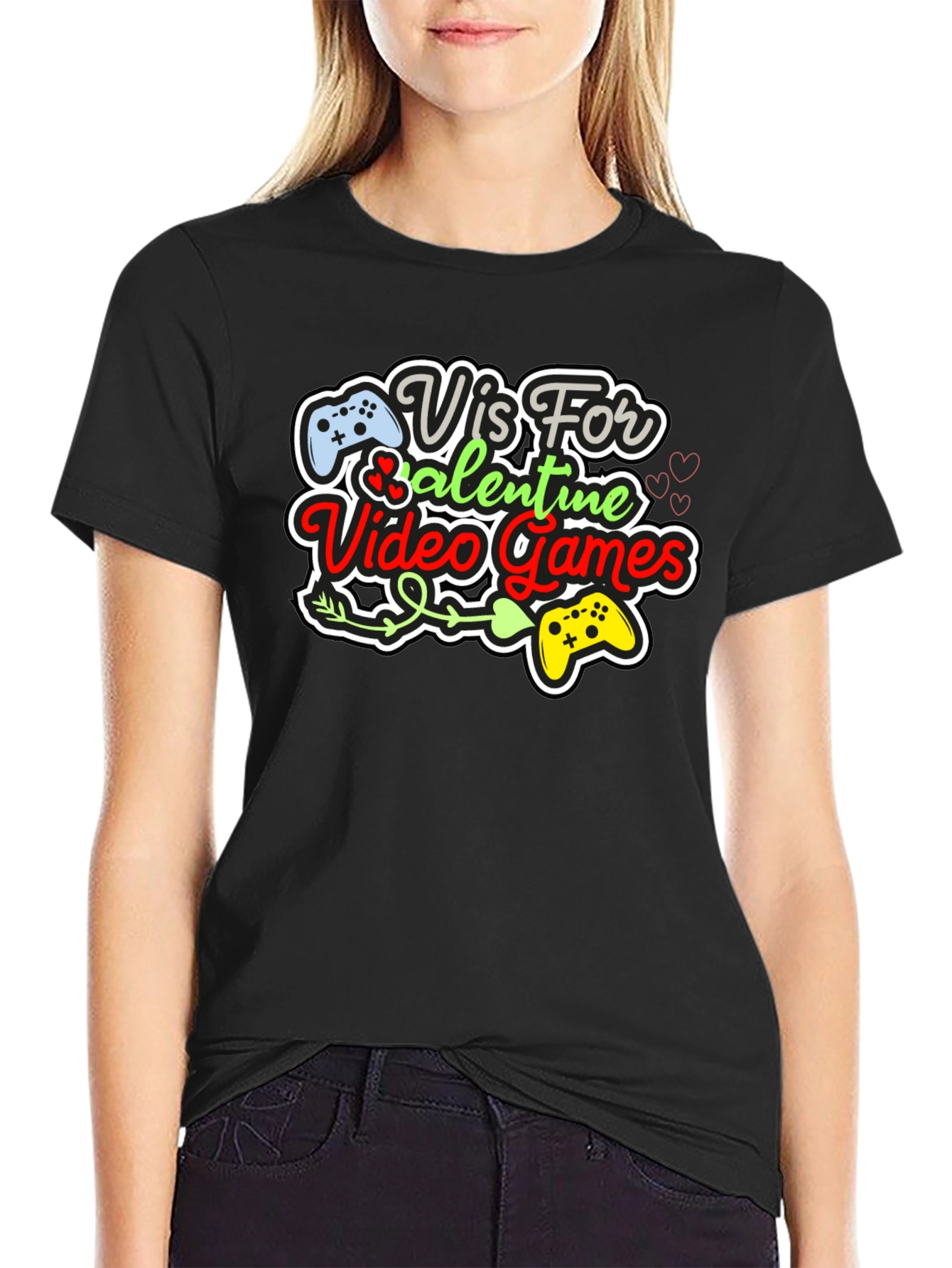 Gamer Valentines Day Black Graphic Tee