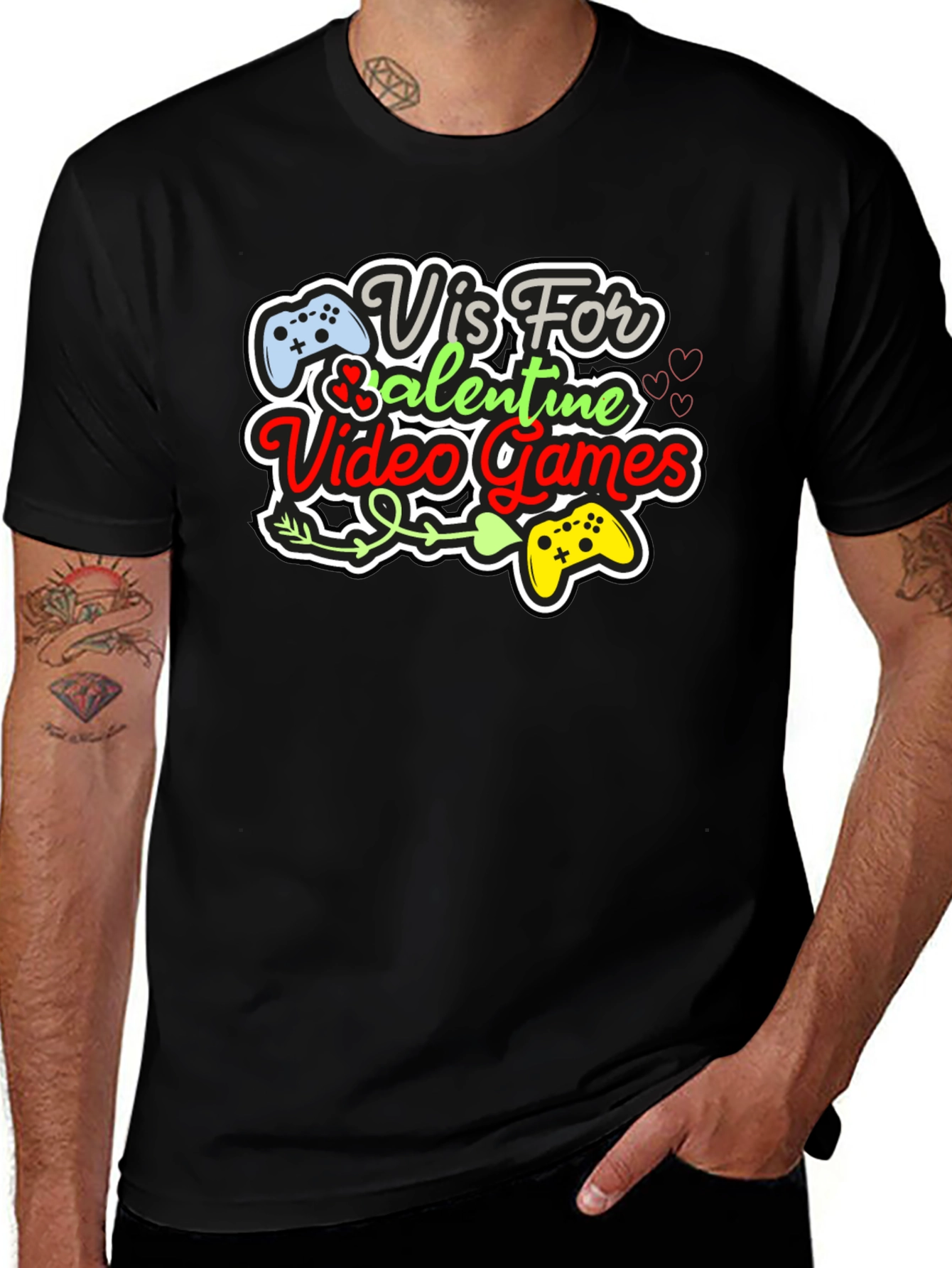 Gamer Valentines Day Black Graphic Tee