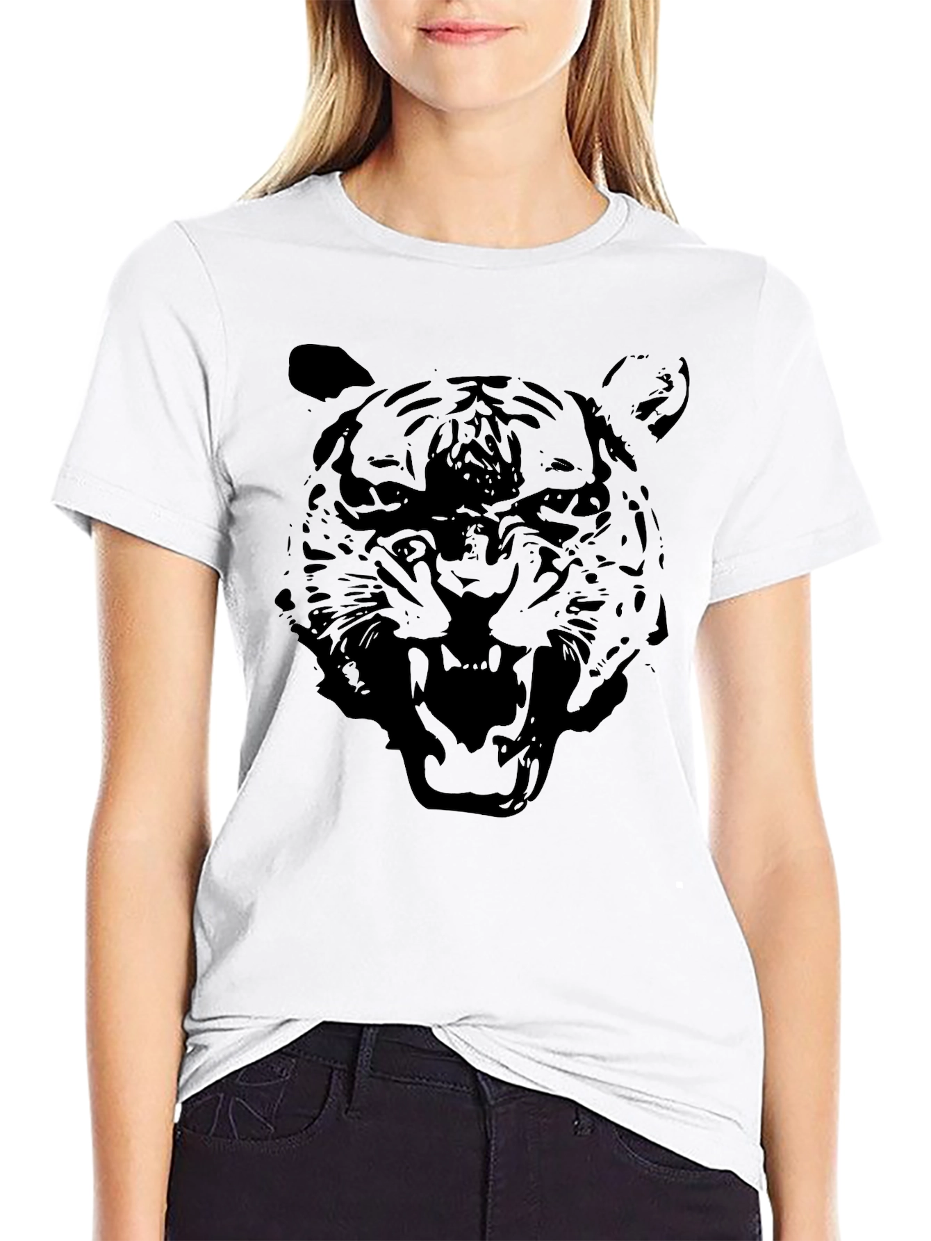 Black Tiger Graphic Tee - Mens Crew Neck T-Shirt
