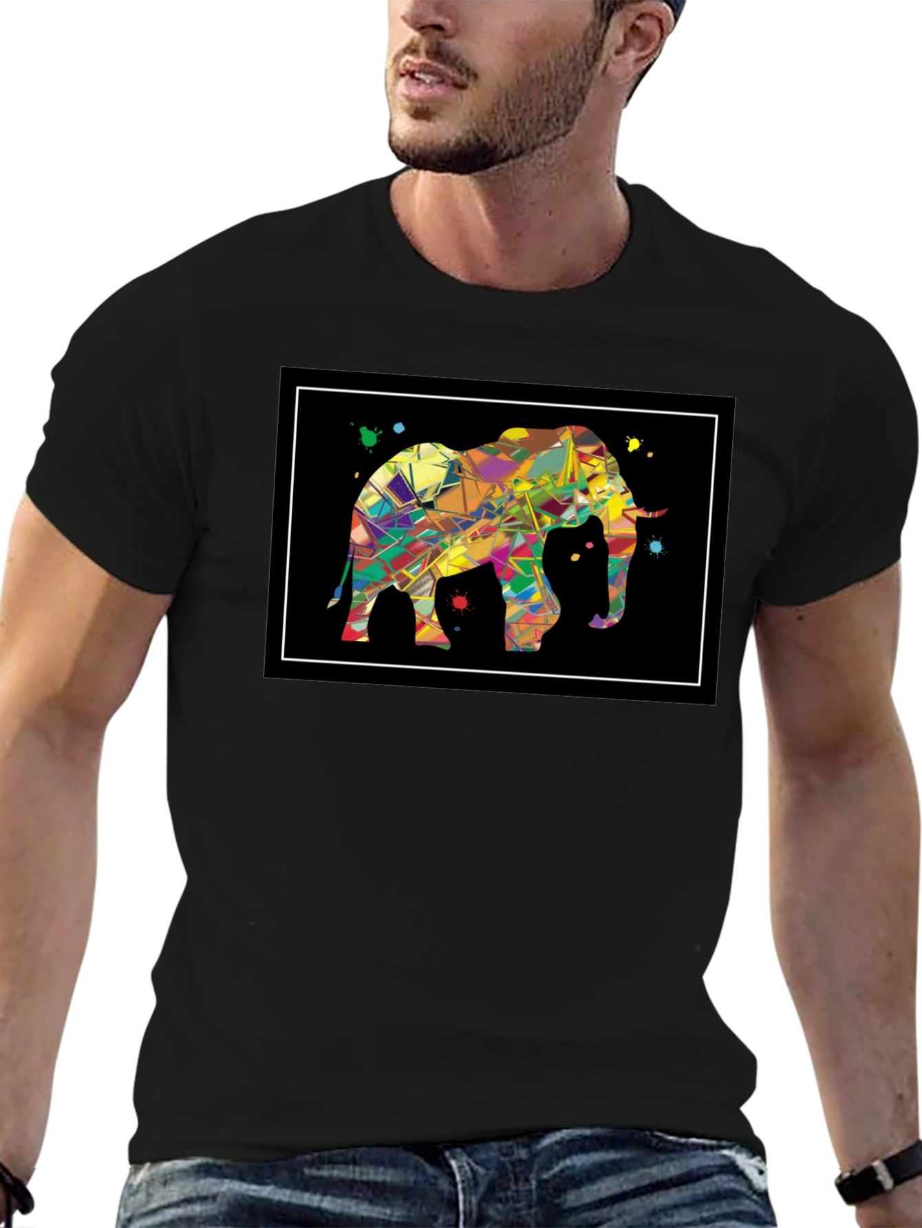Abstract Elephant Graphic Black T-Shirt