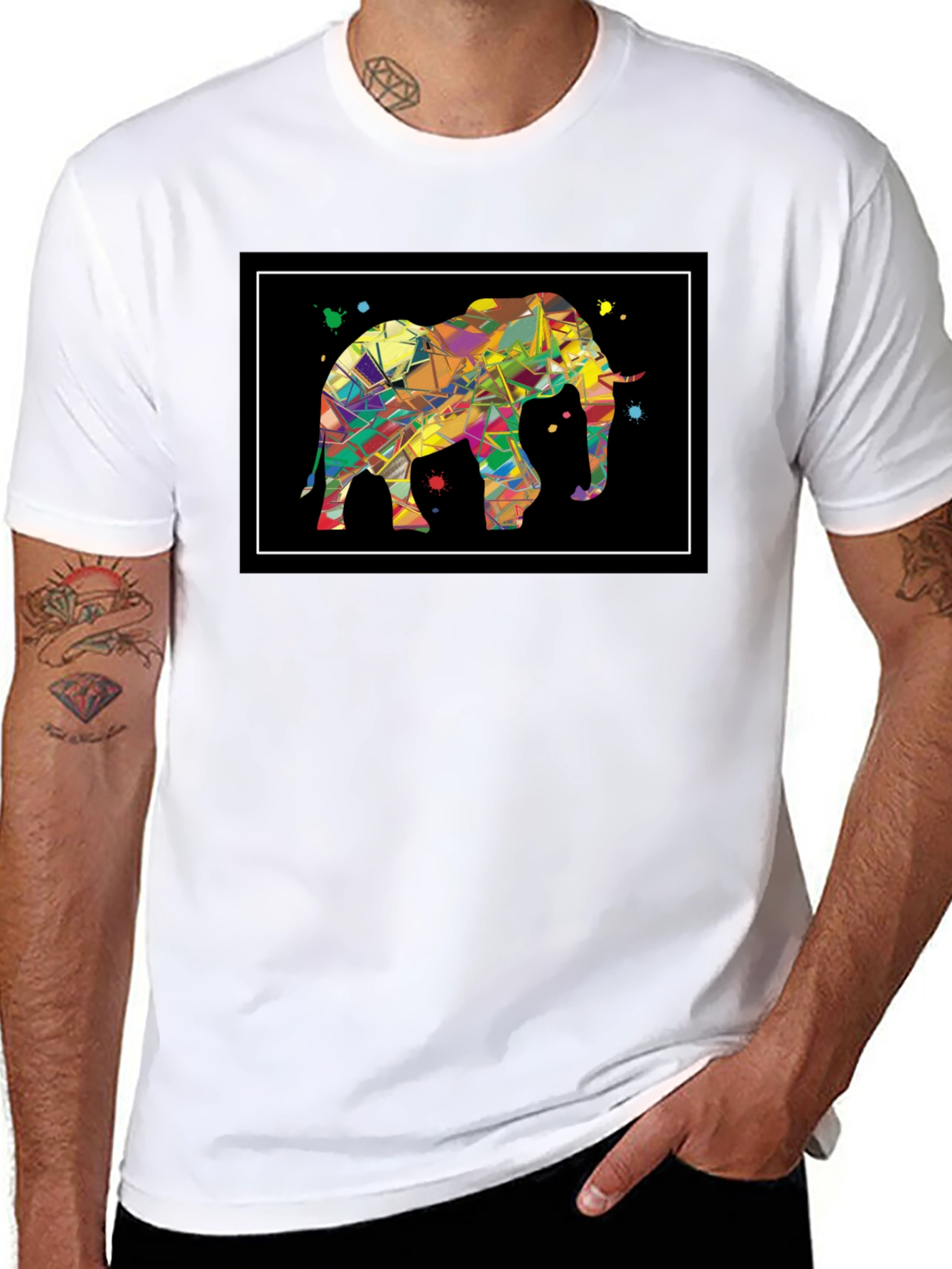 Abstract Elephant Graphic Black T-Shirt