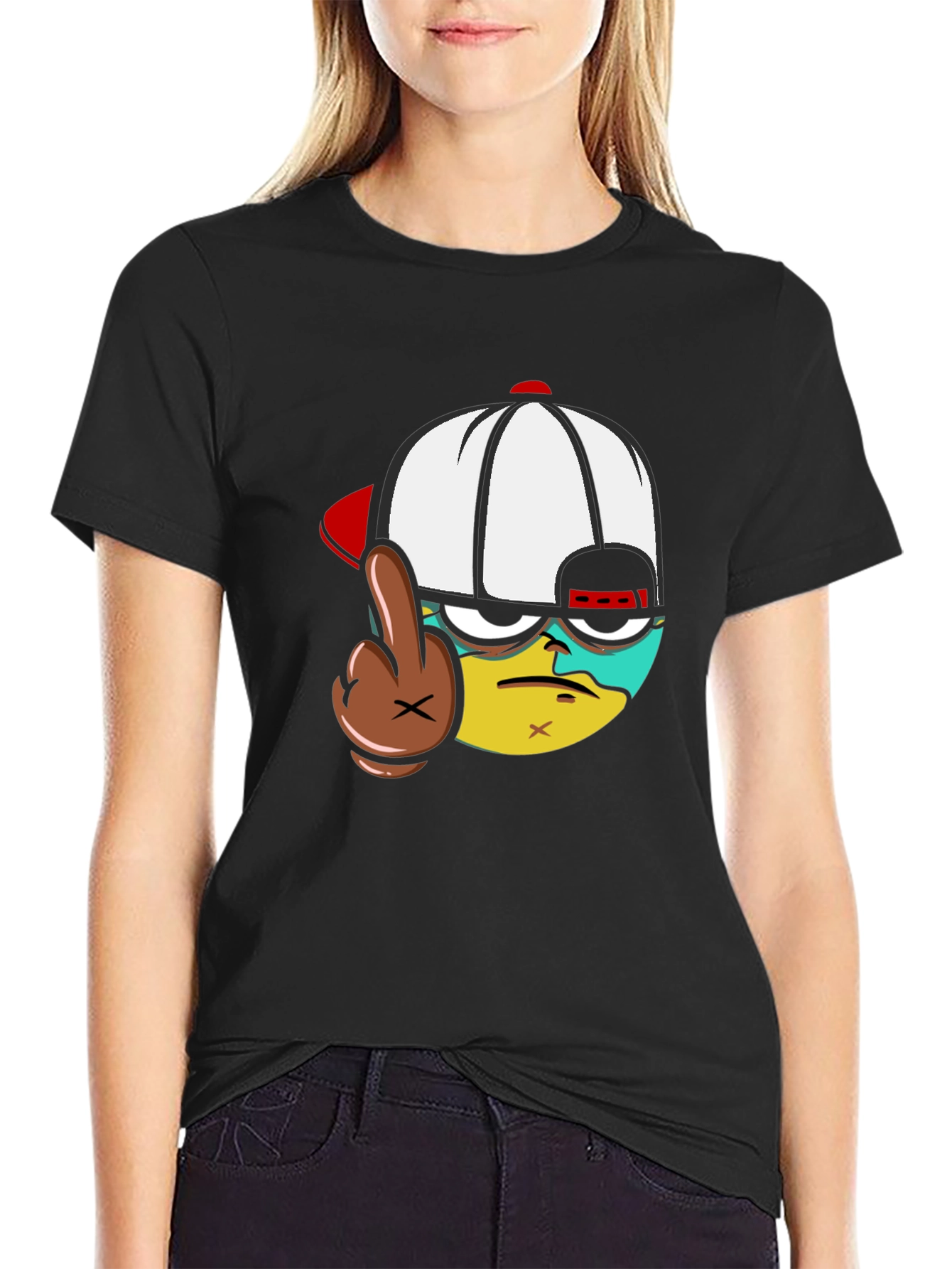 Cartoon Character Flip-Off Black T-Shirt