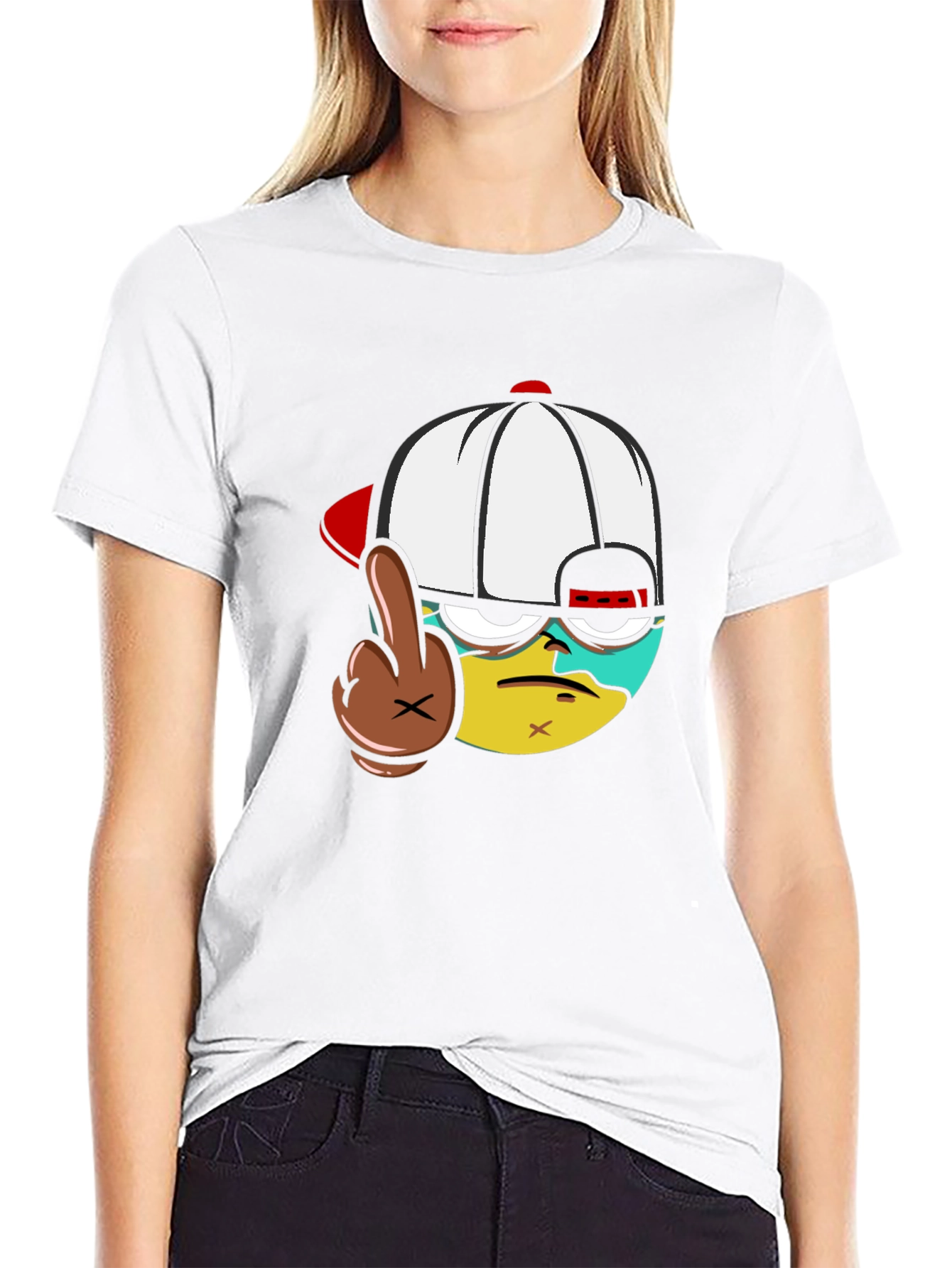 Cartoon Character Flip-Off Black T-Shirt