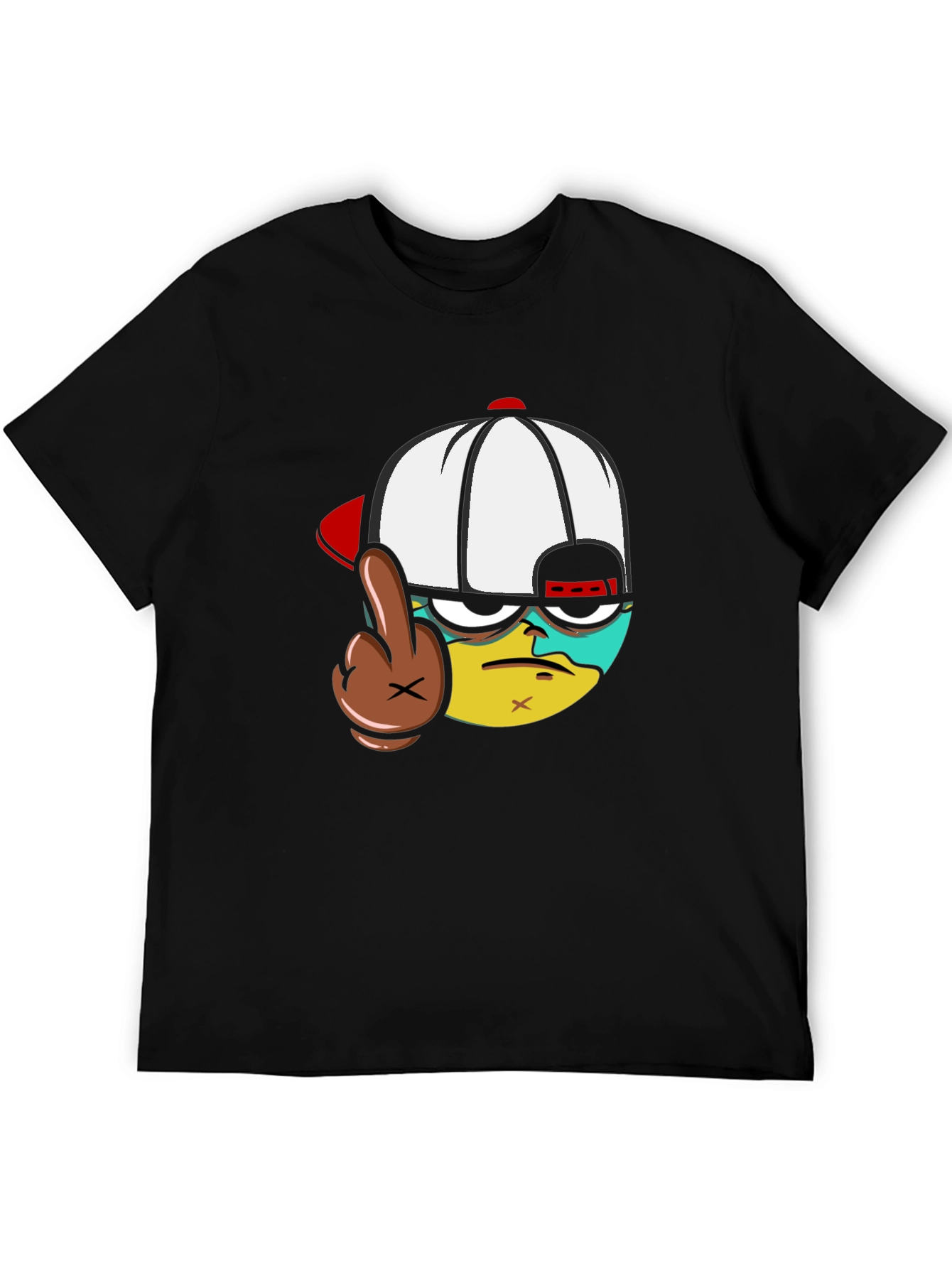 Cartoon Character Flip-Off Black T-Shirt