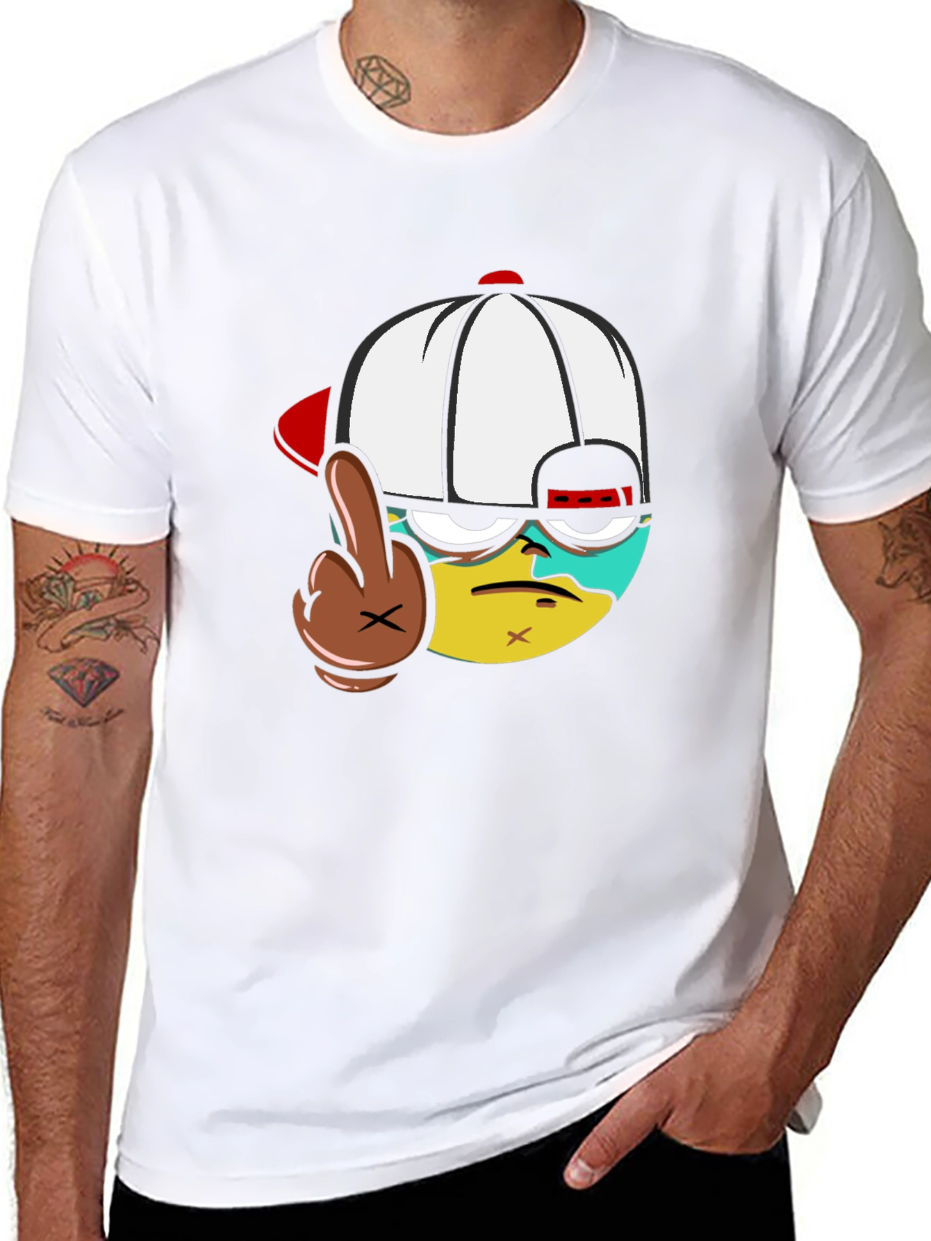 Cartoon Character Flip-Off Black T-Shirt