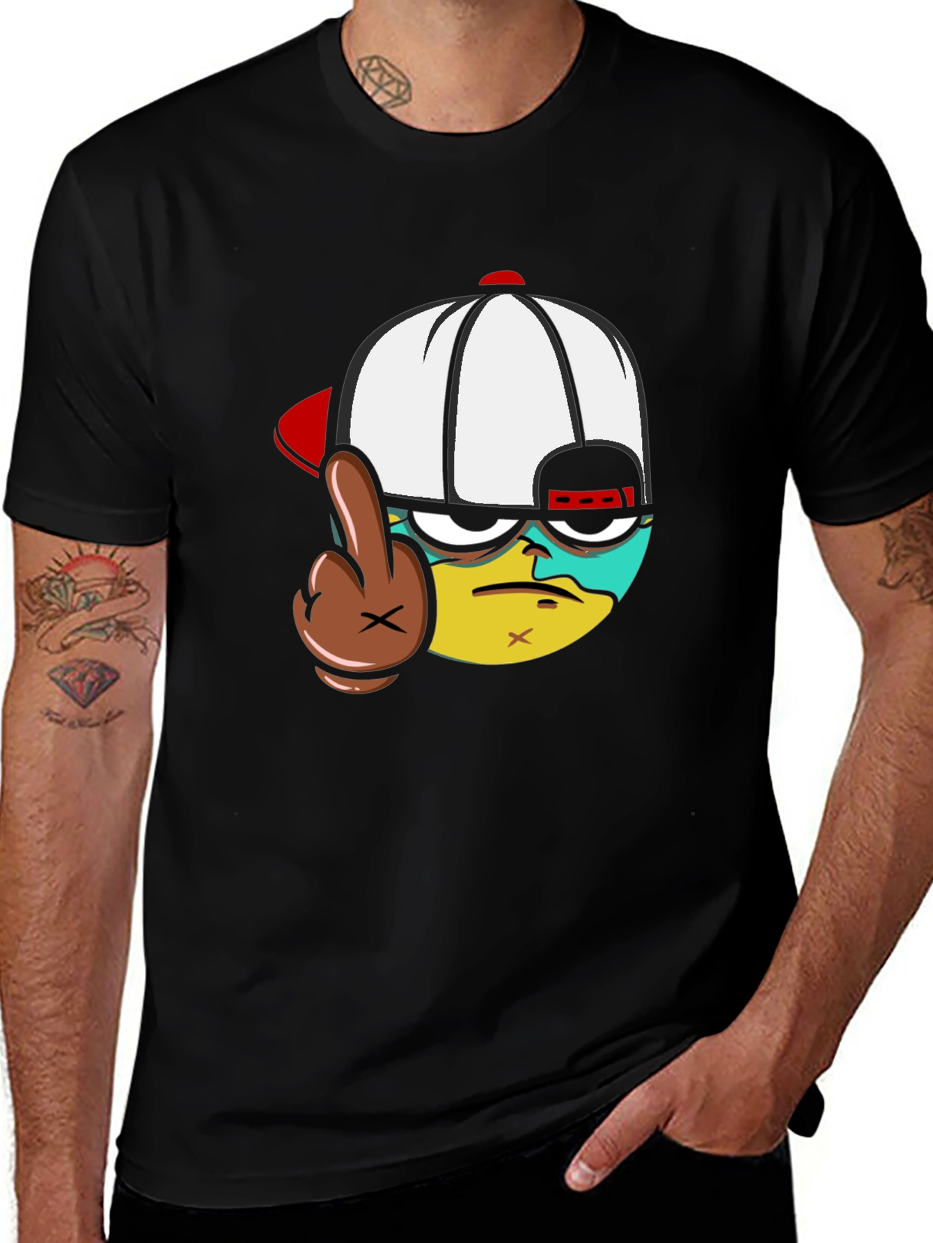 Cartoon Character Flip-Off Black T-Shirt