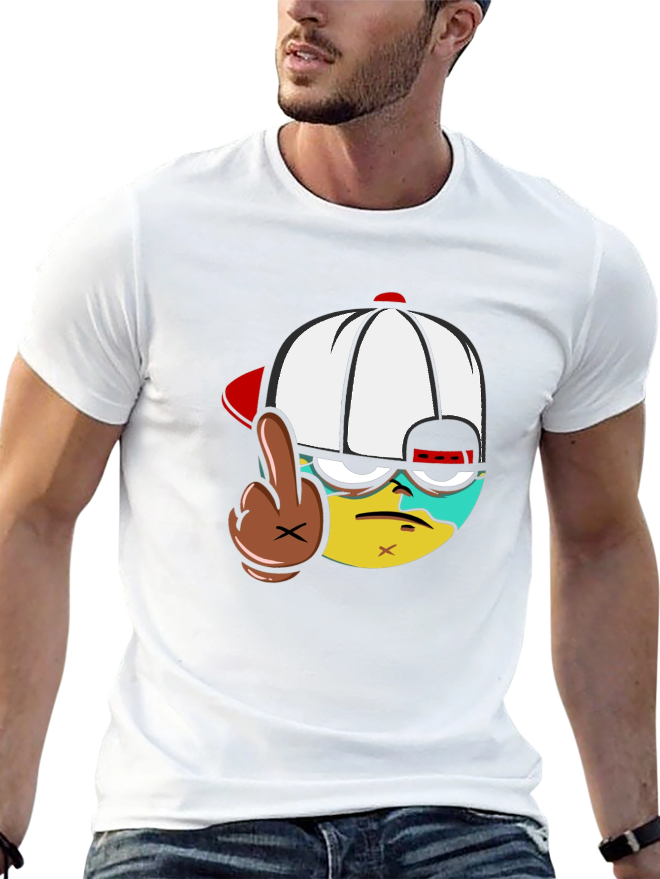Cartoon Character Flip-Off Black T-Shirt