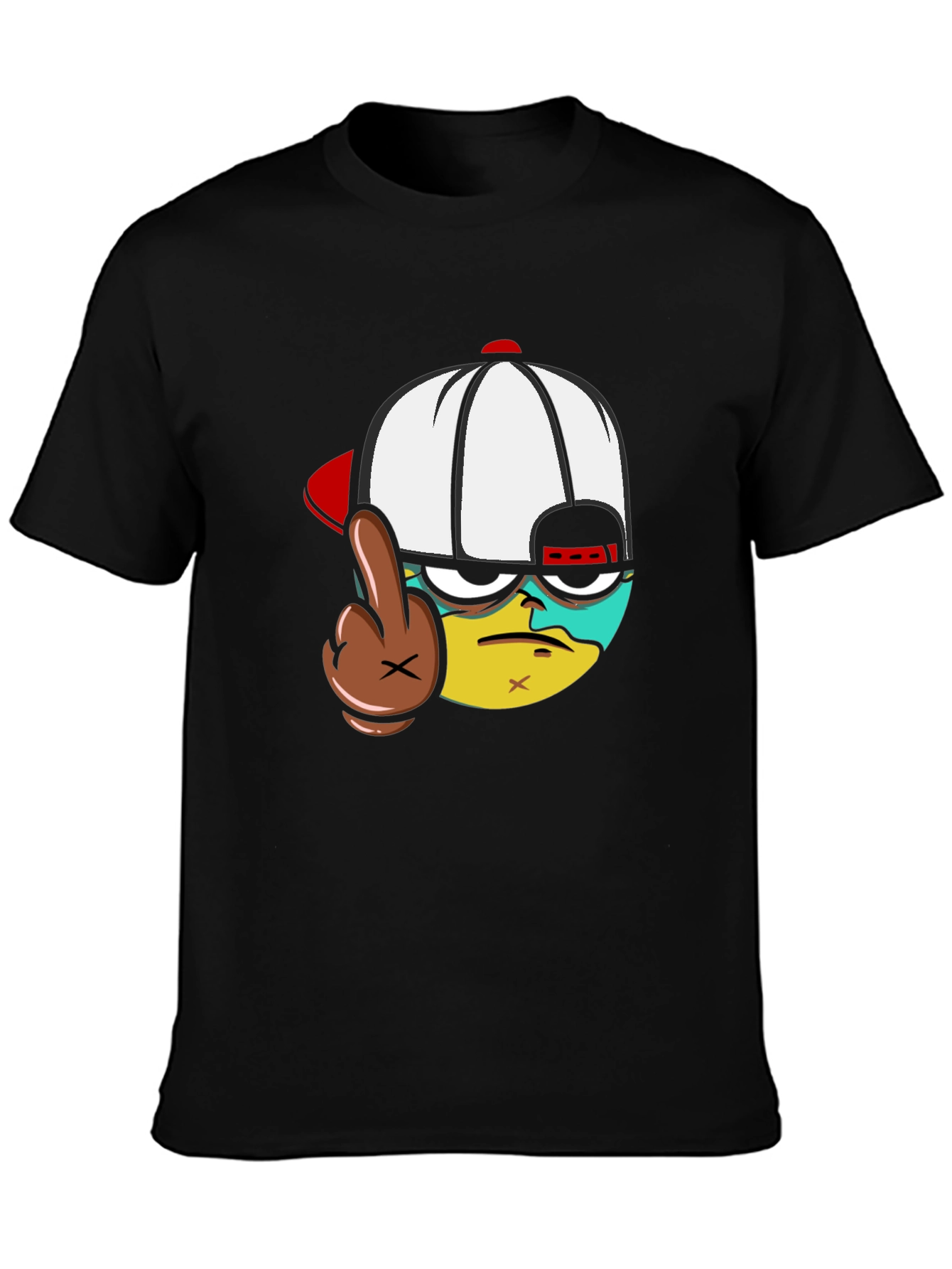 Cartoon Character Flip-Off Black T-Shirt