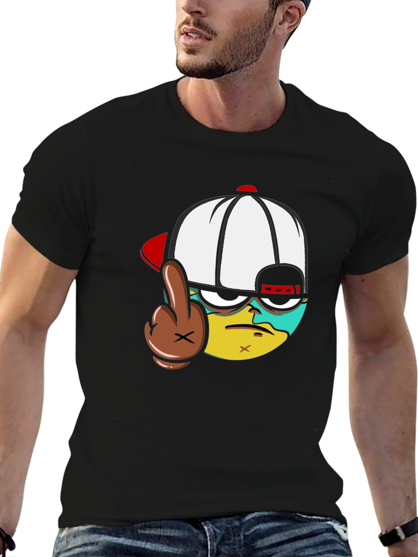 Cartoon Character Flip-Off Black T-Shirt