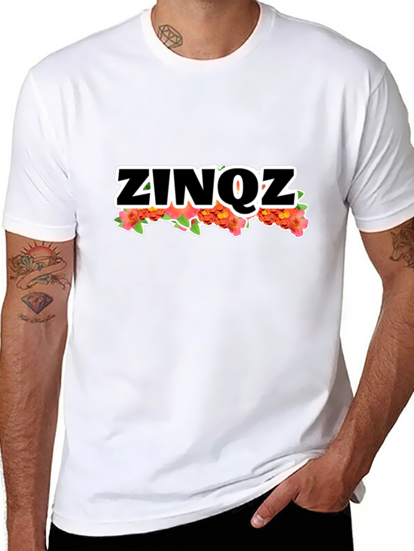 ZINOZ Floral Tee - Stylish Black Cotton T-Shirt