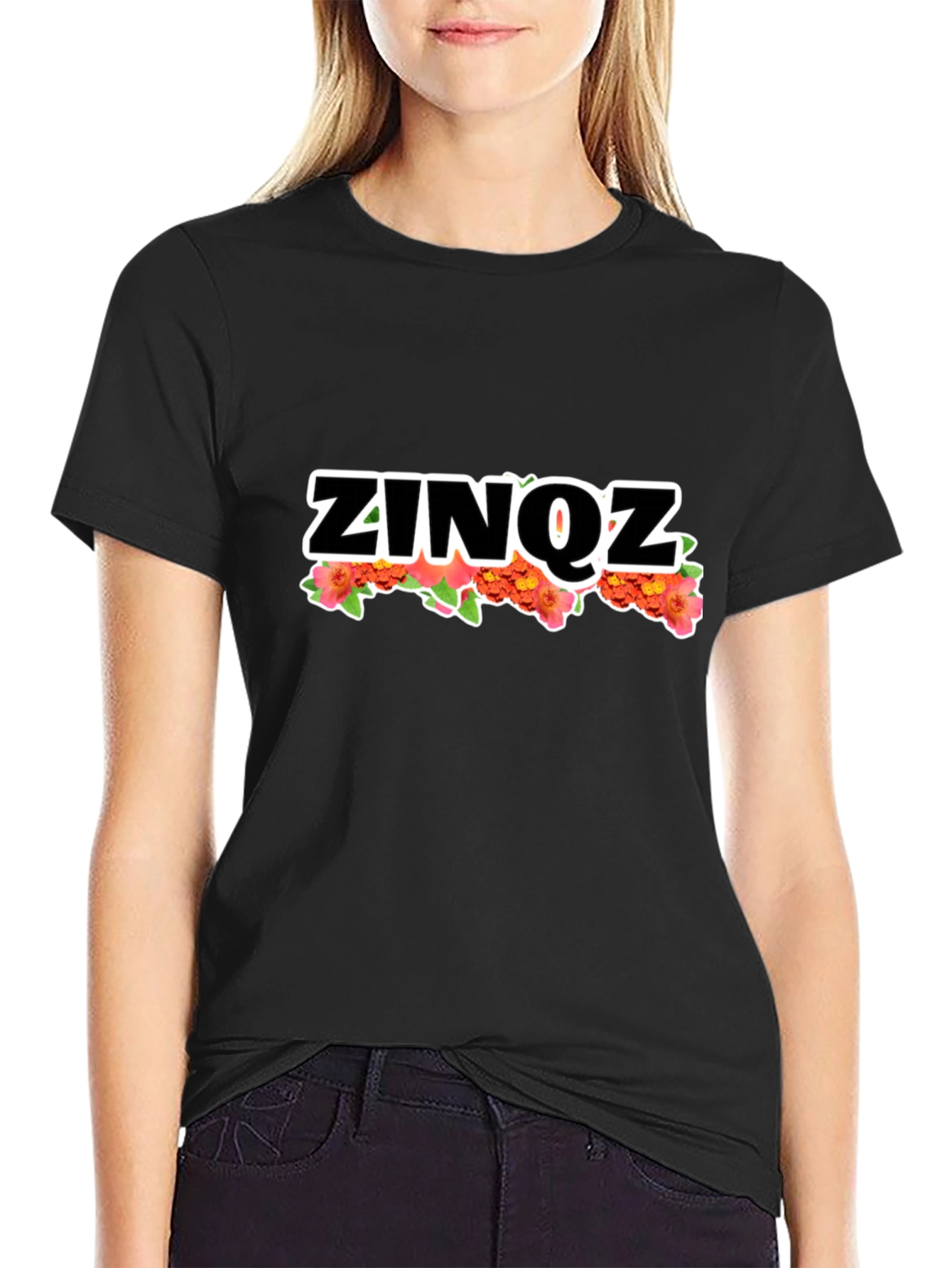 ZINOZ Floral Tee - Stylish Black Cotton T-Shirt
