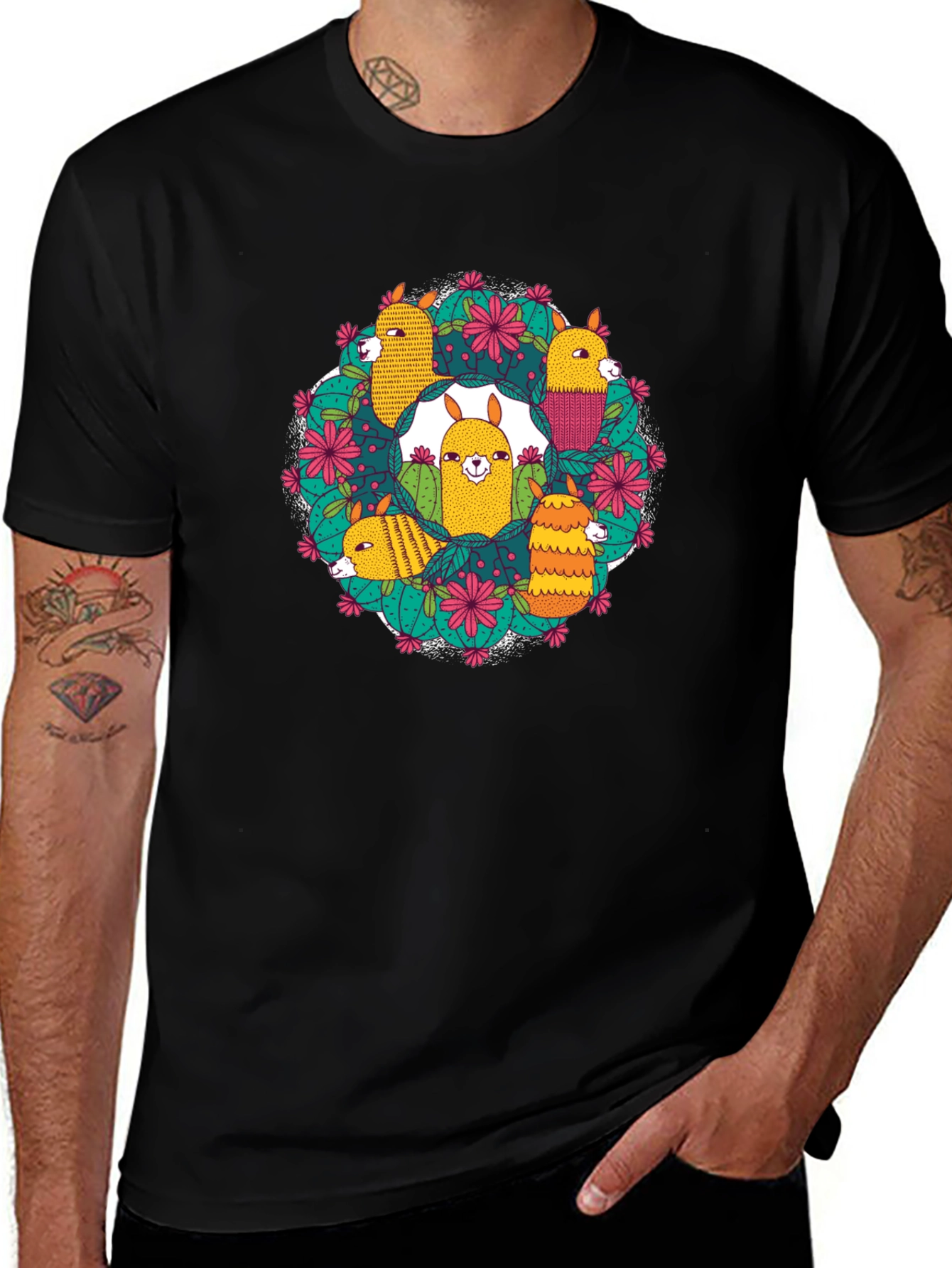 Llama Cactus Wreath Graphic Tee