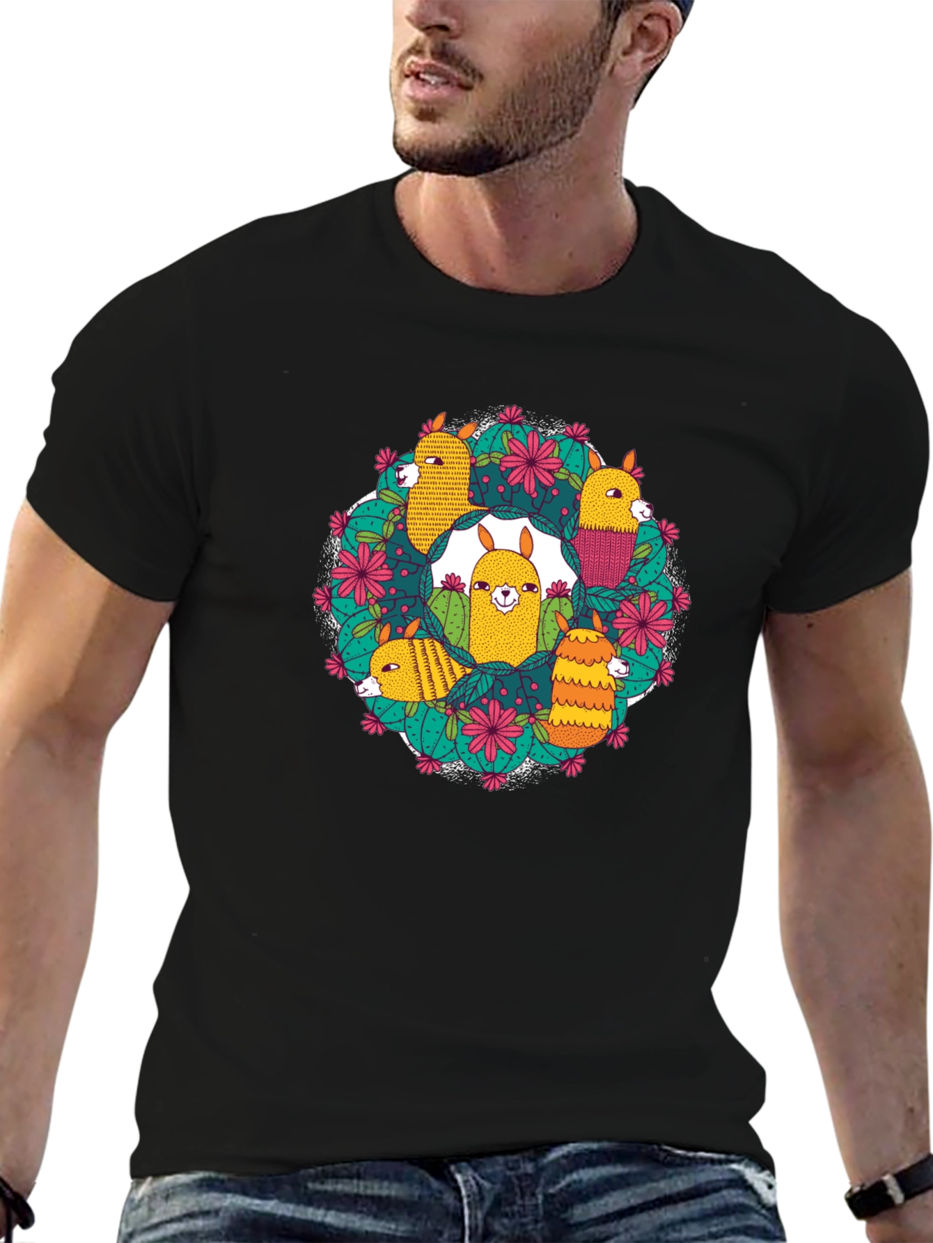 Llama Cactus Wreath Graphic Tee