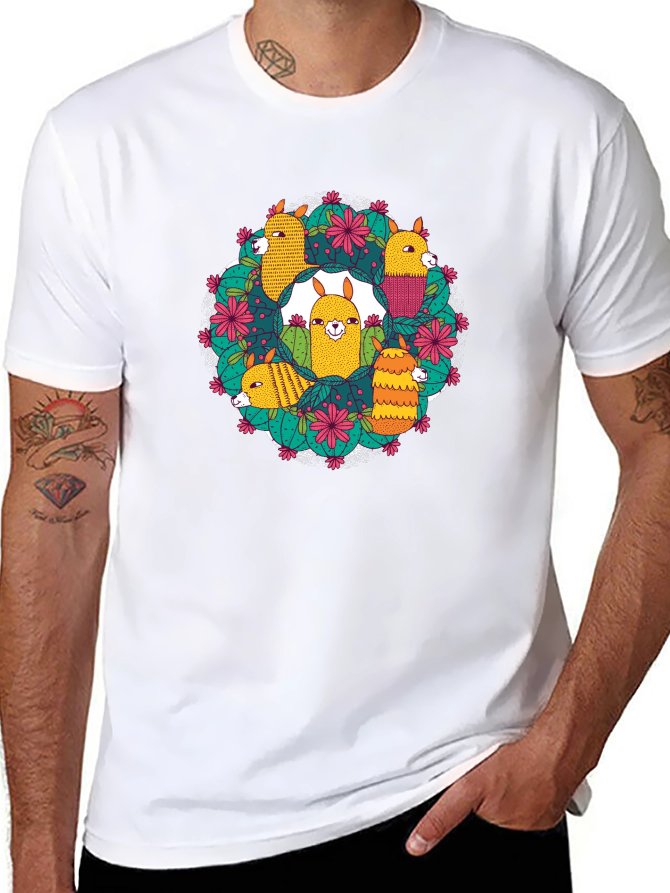 Llama Cactus Wreath Graphic Tee
