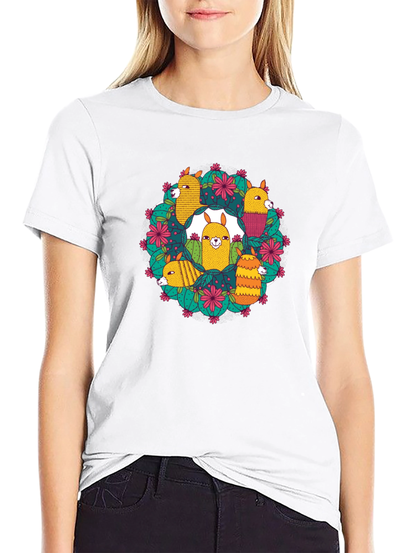 Llama Cactus Wreath Graphic Tee