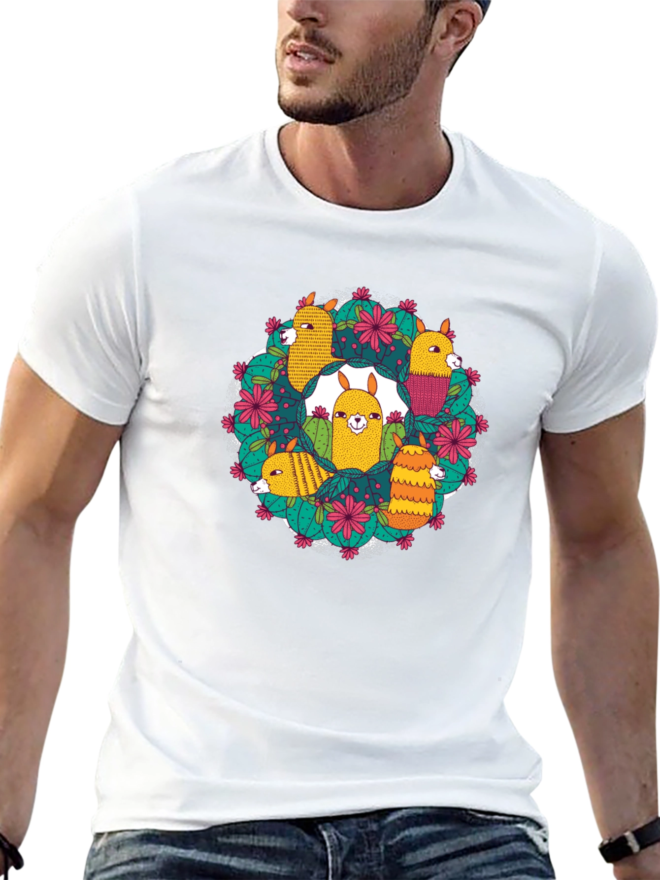 Llama Cactus Wreath Graphic Tee