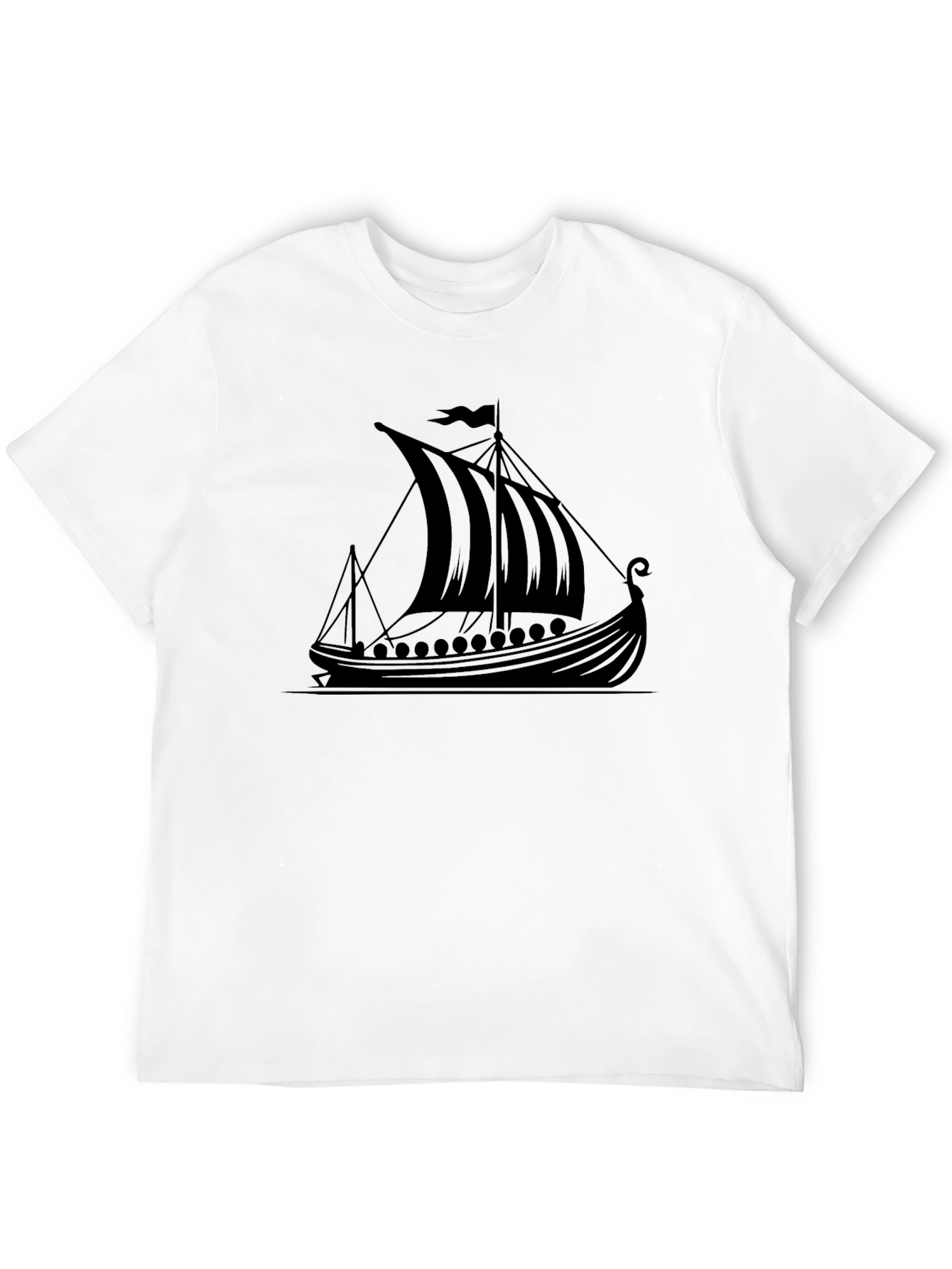 Viking Ship Graphic Tee - Black Cotton T-Shirt
