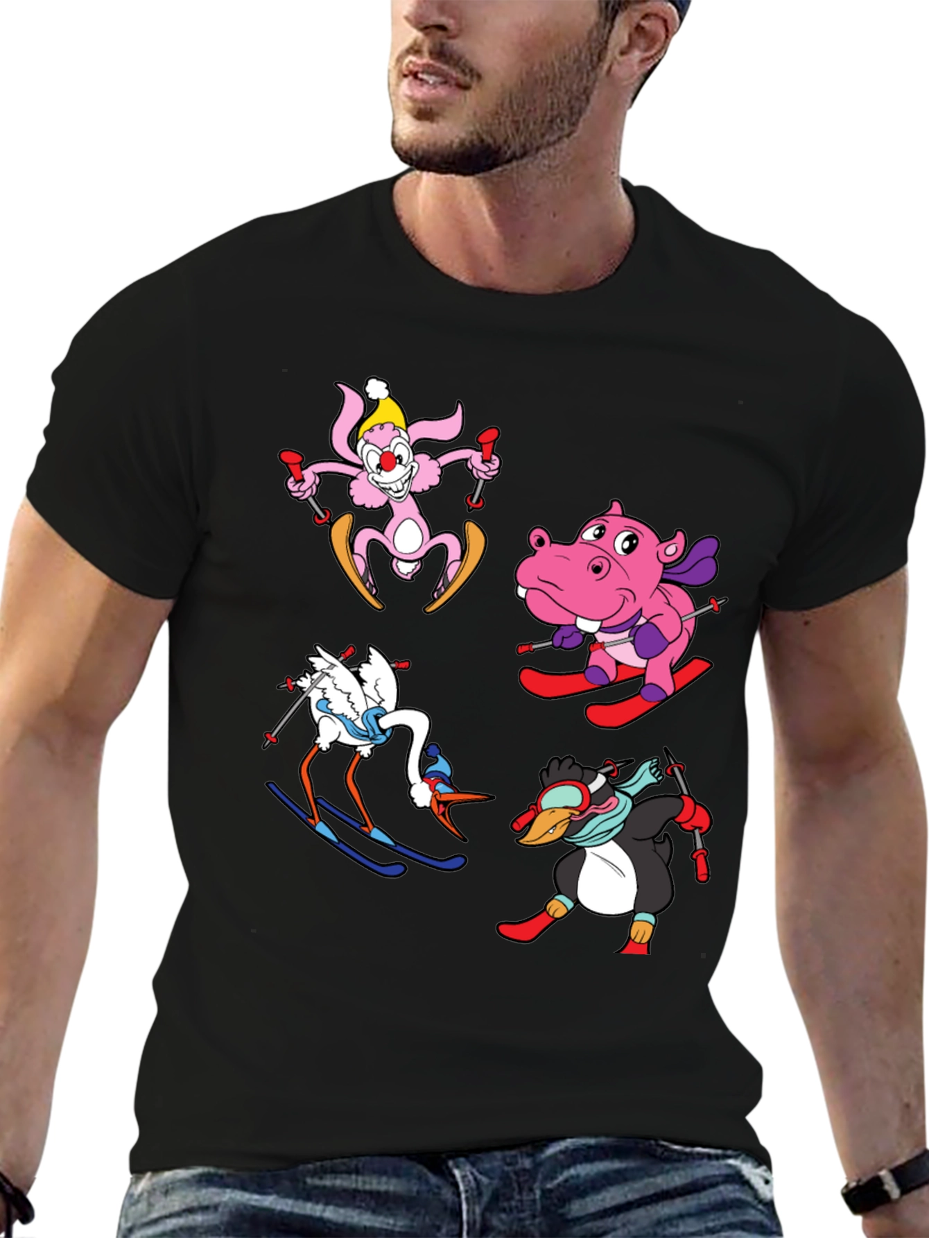 Skiing Animal Cartoon T-Shirt