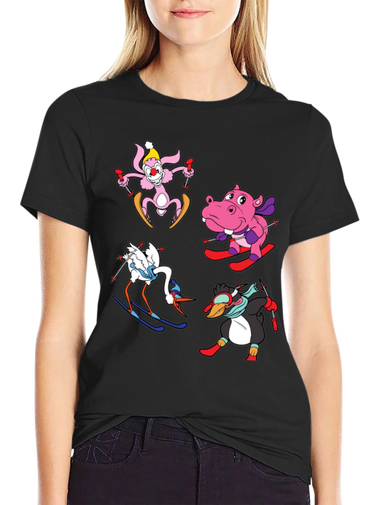 Skiing Animal Cartoon T-Shirt
