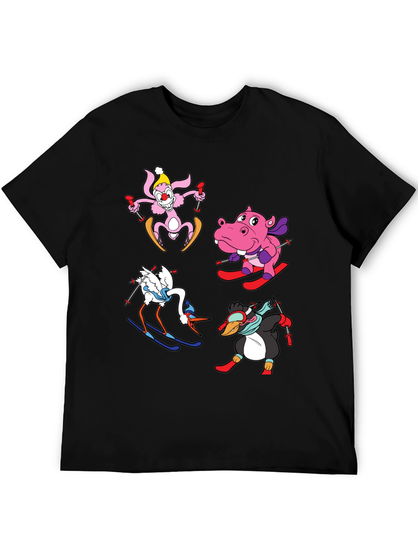 Skiing Animal Cartoon T-Shirt
