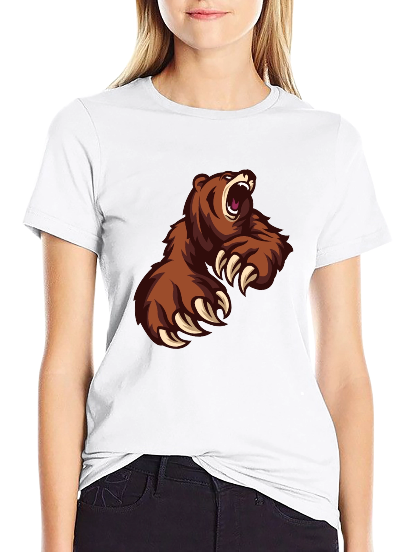 Mens Black T-Shirt with Roaring Bear Graphic