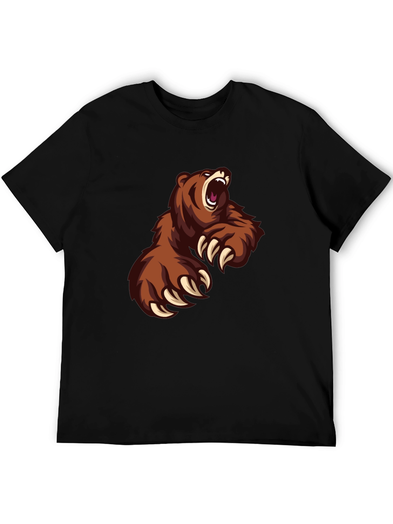 Mens Black T-Shirt with Roaring Bear Graphic