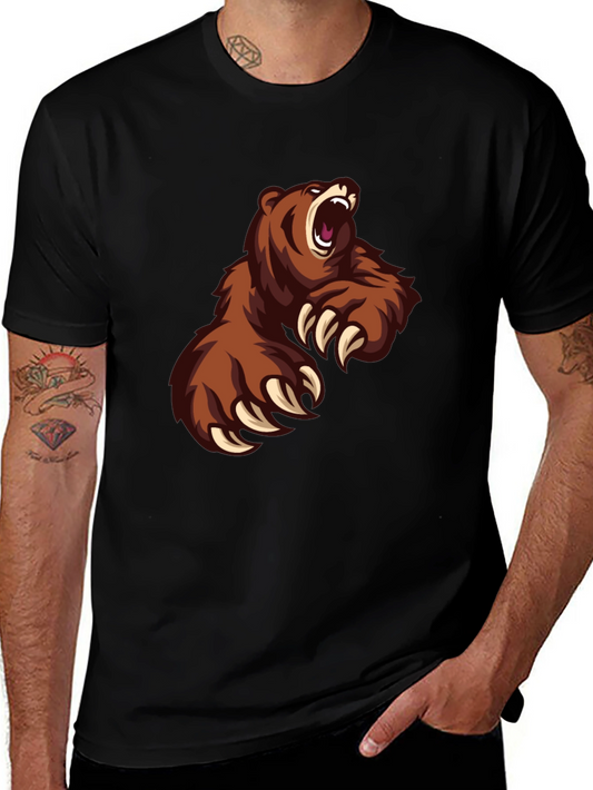 Mens Black T-Shirt with Roaring Bear Graphic